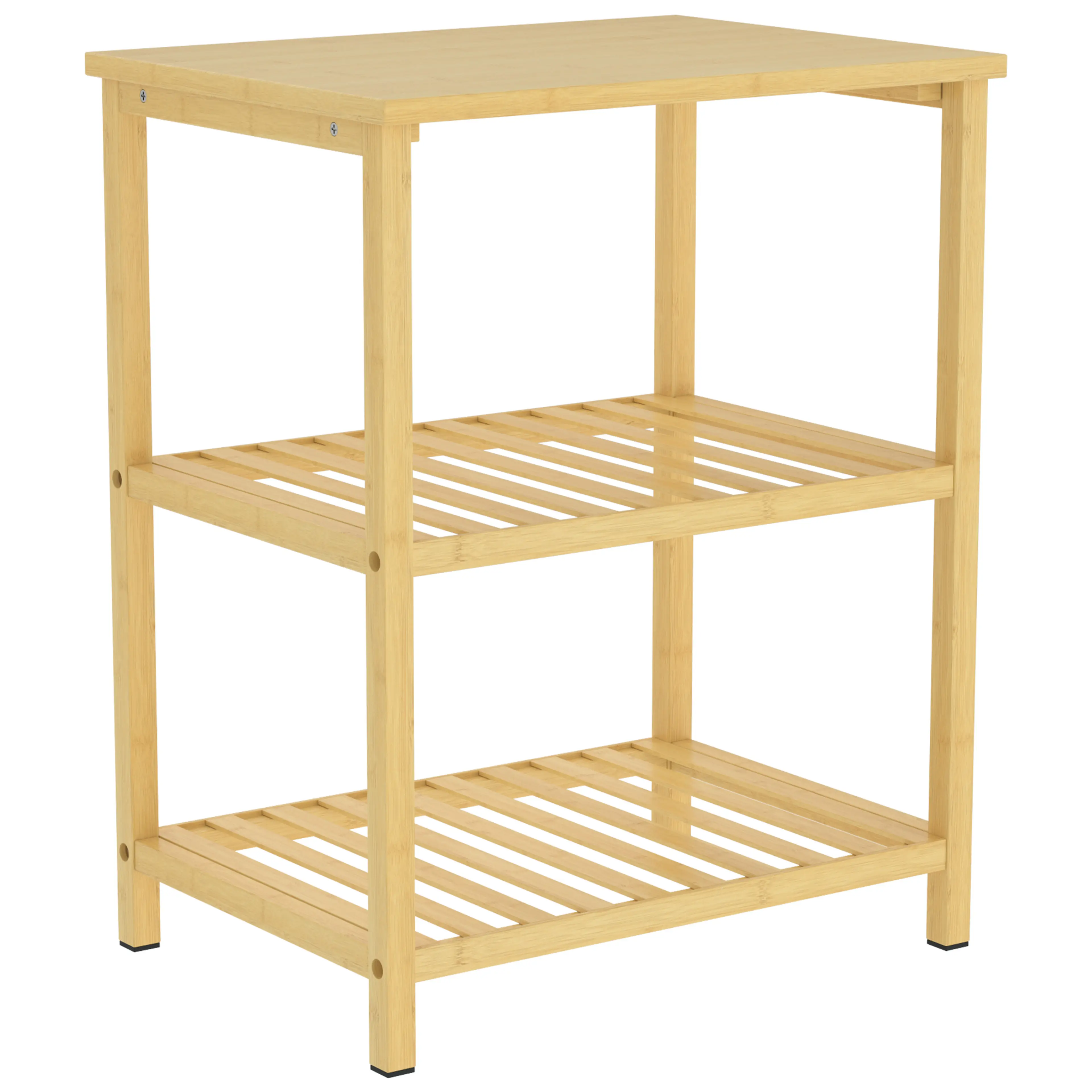 Sidobord i bambu med tre plan, 40,6 × 30 × 50,5 cm – klarlackat, med spjälhyllor