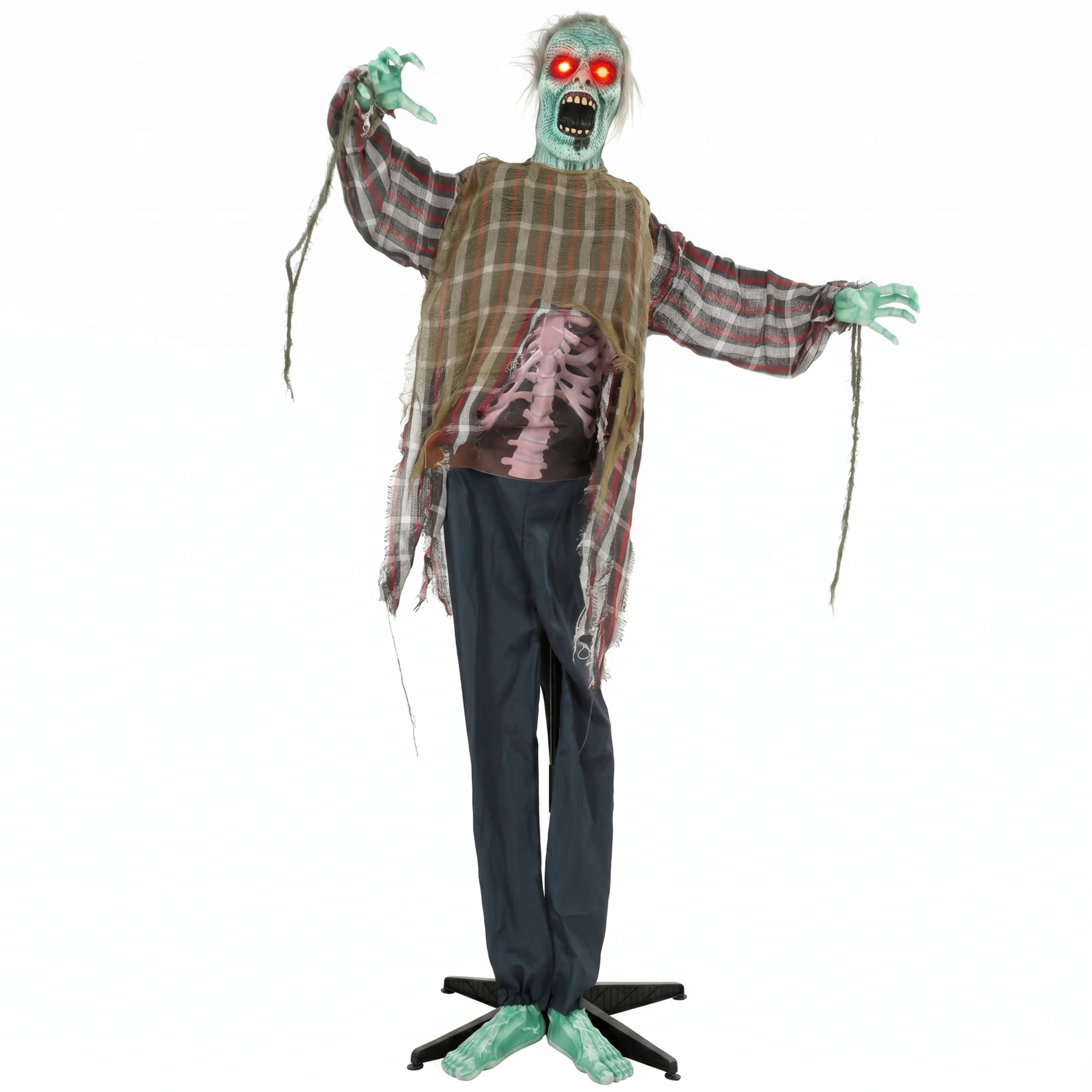 Animerad halloweenzombie 170 cm med ljud och röda LED-ögon
