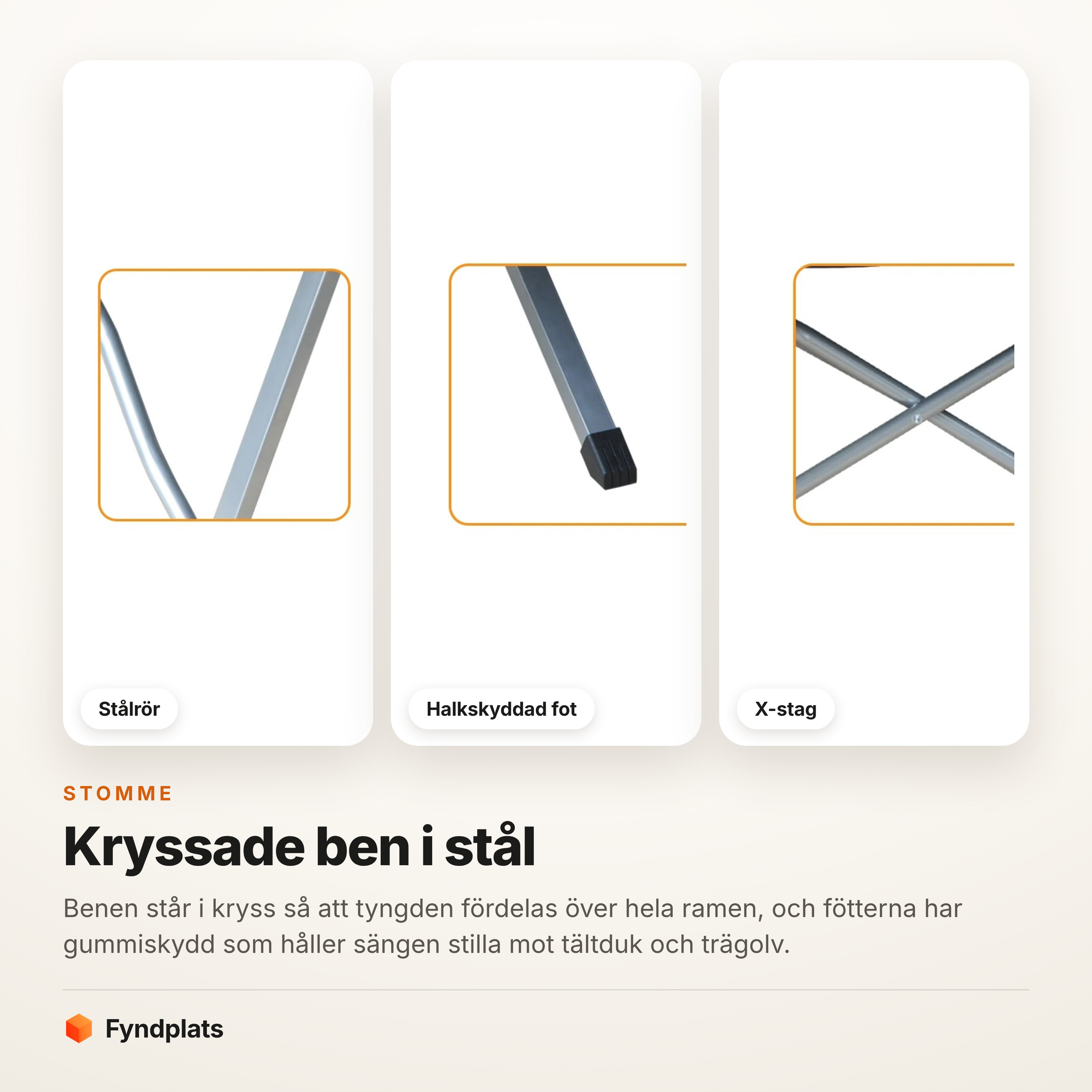 Kort: stålrör, halkskyddade fötter och X-stag