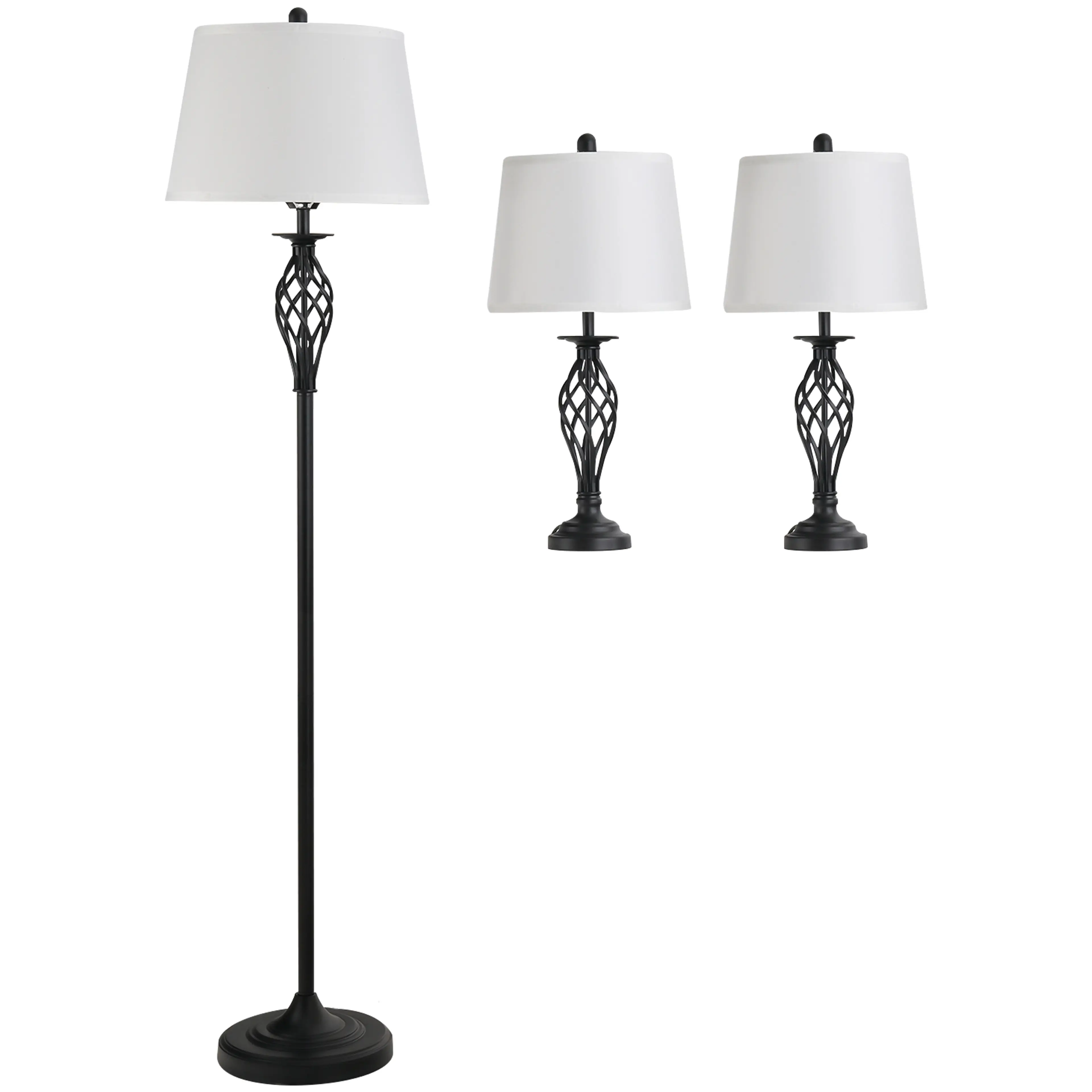 Lampset i tre delar svart – golvlampa 158 cm och två bordslampor