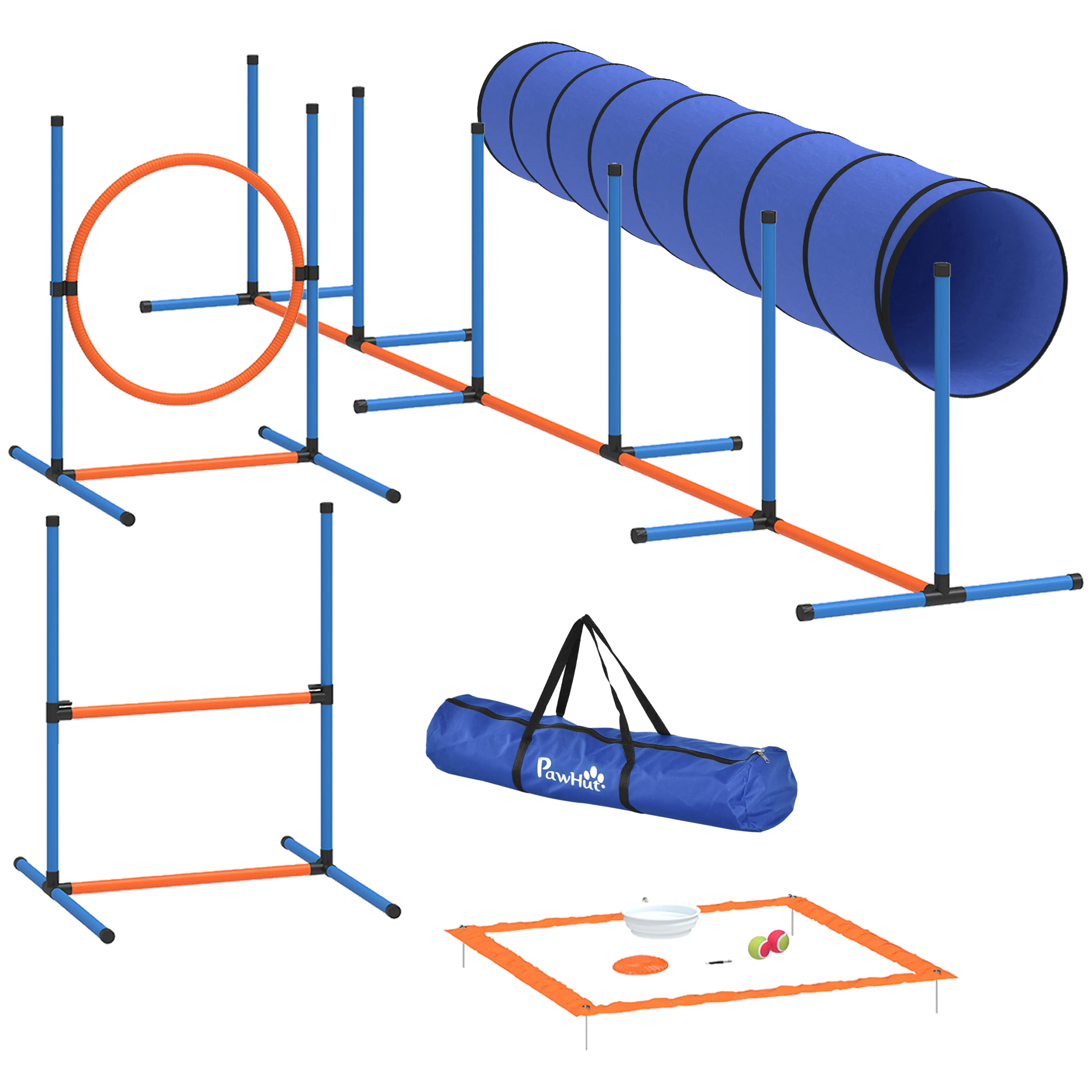 Agilityset för hund 8 delar med tunnel 300 cm – hopphinder, ring och slalom