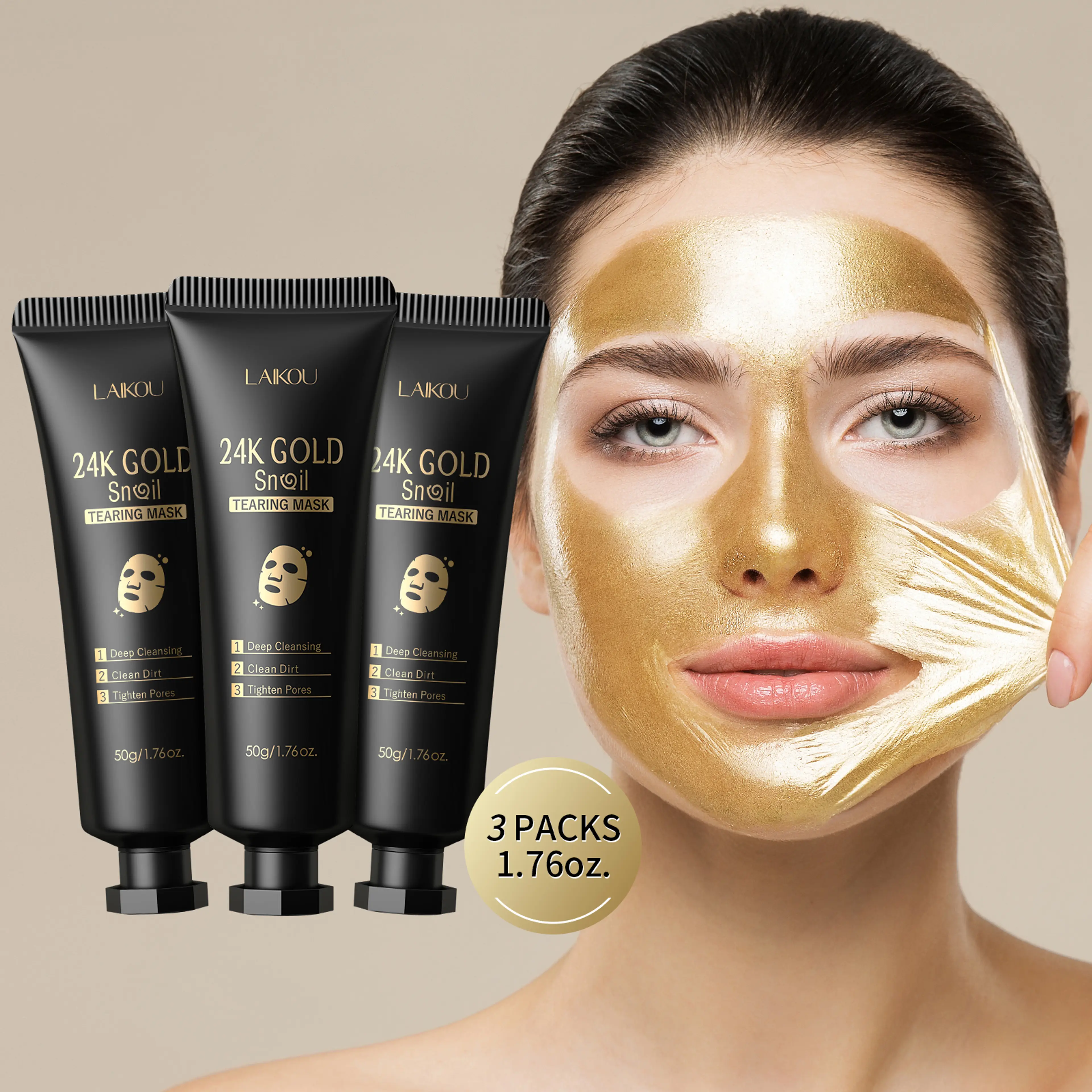Peel off-mask med 24K guld & snigel – ansiktsmask 3-pack