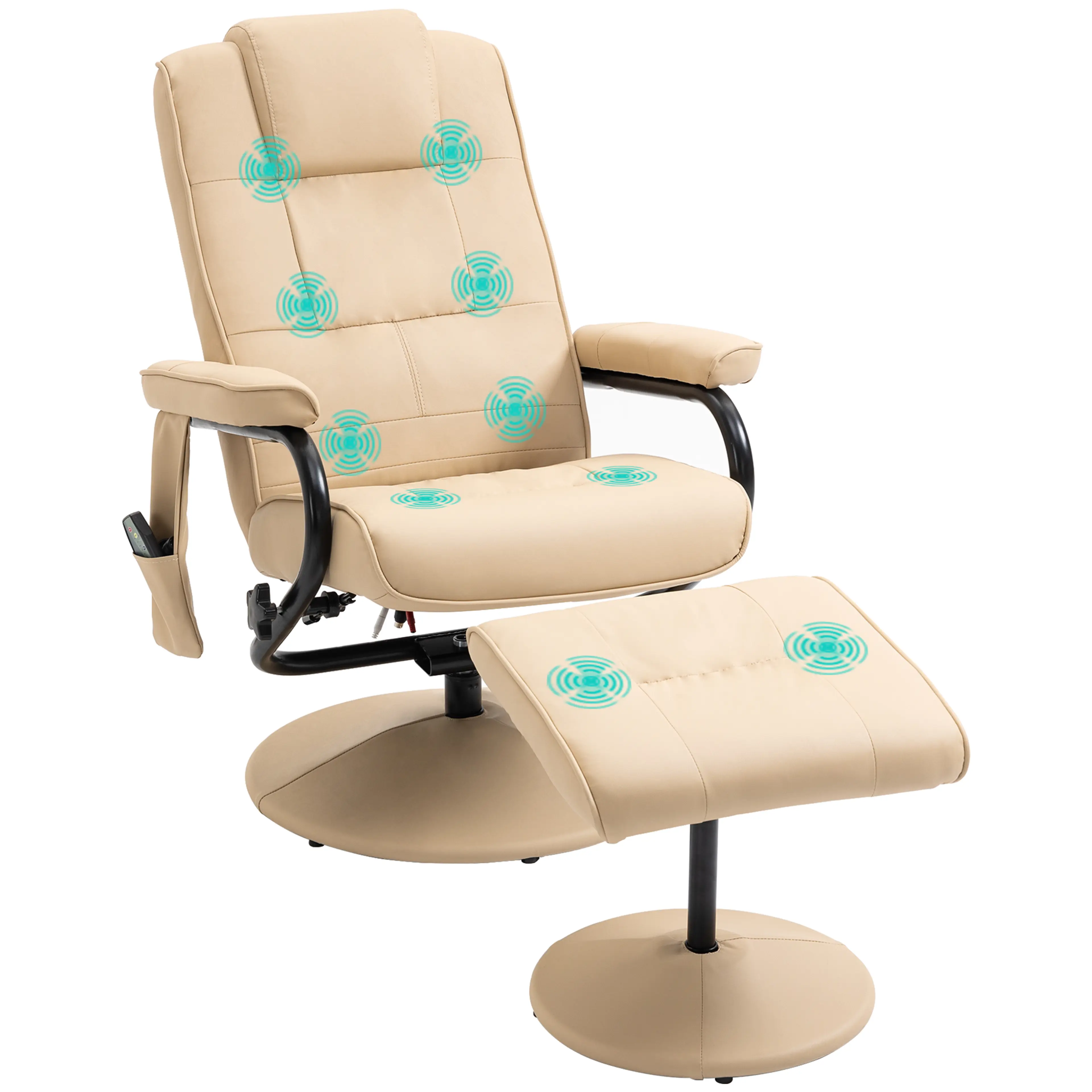 Cremevit massagefåtölj med fotpall, vibrationspunkterna markerade