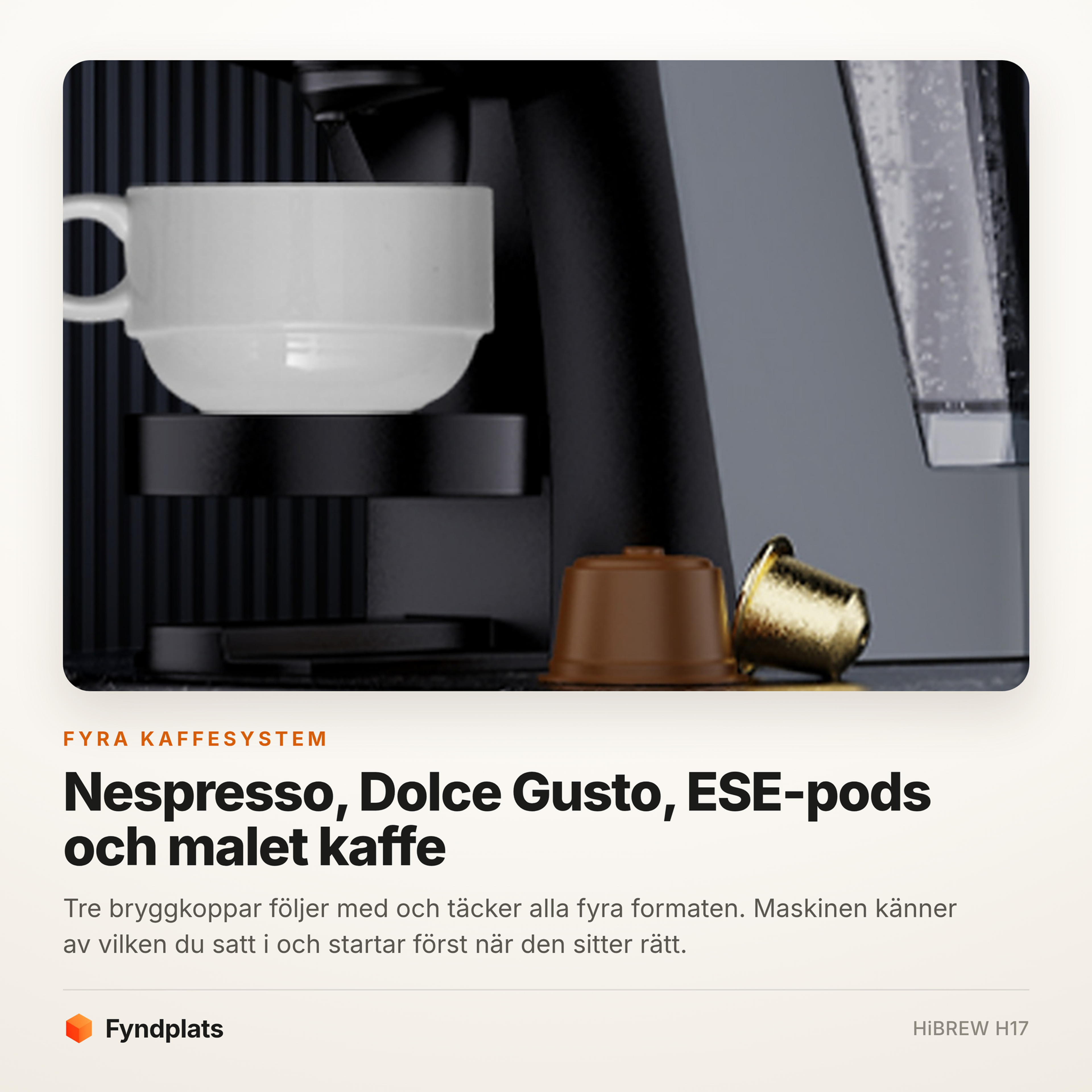 Fyndplats-kort: fyra kaffesystem — Nespresso, Dolce Gusto, ESE-pods och malet kaffe