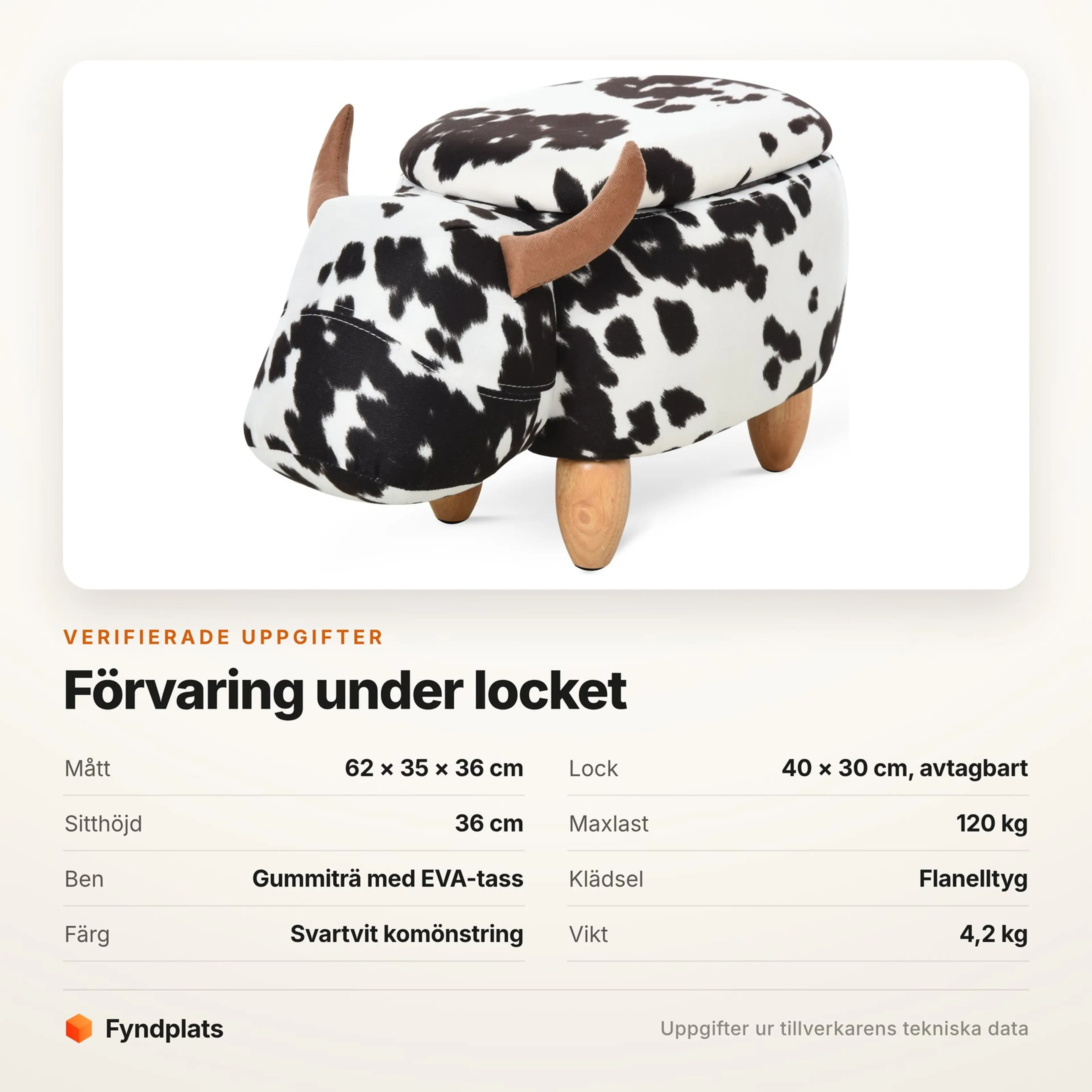 Specifikationer för djurpallen: mått, lock, maxlast och material