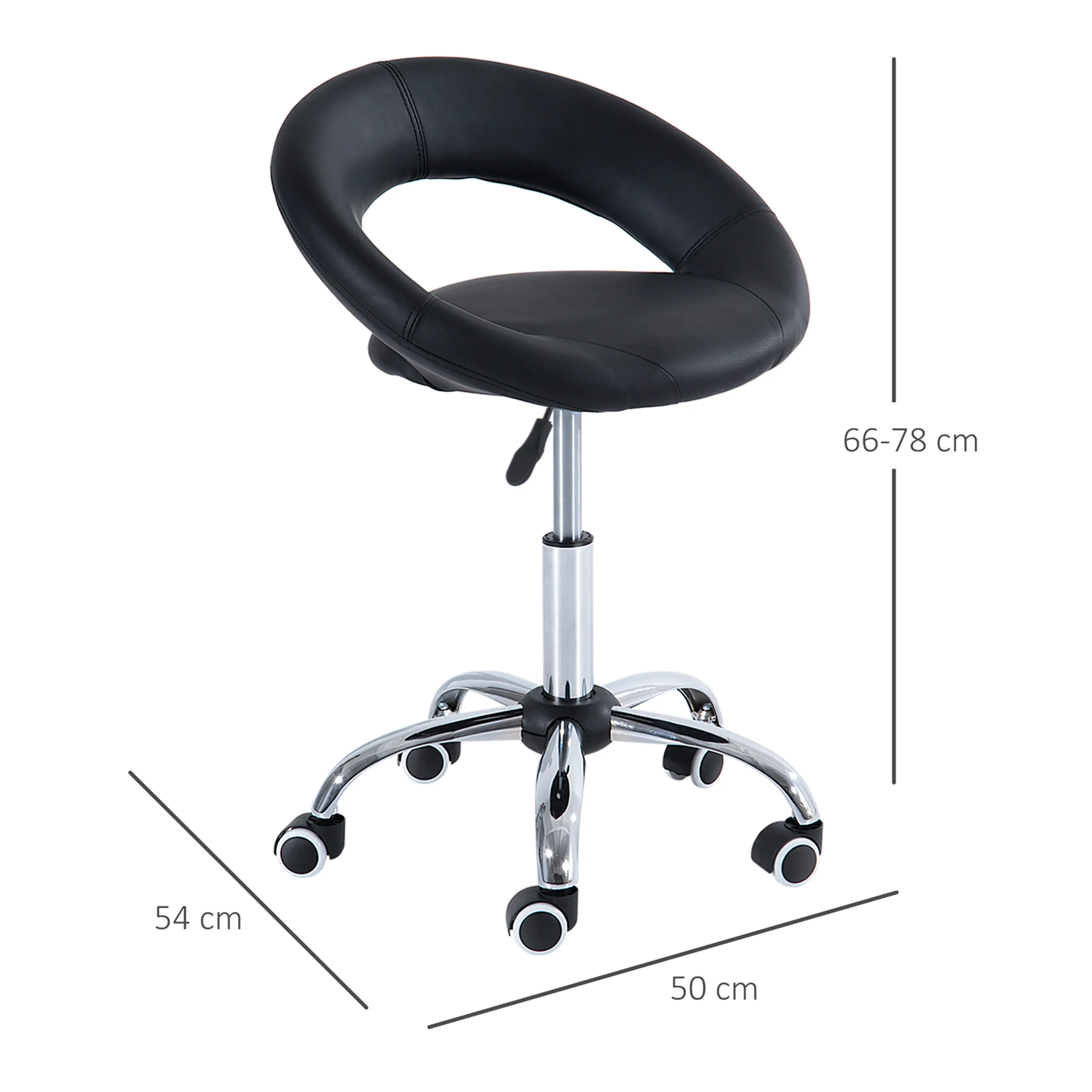 Måttskiss: foten är 50 gånger 54 cm, höjden 66 till 78 cm