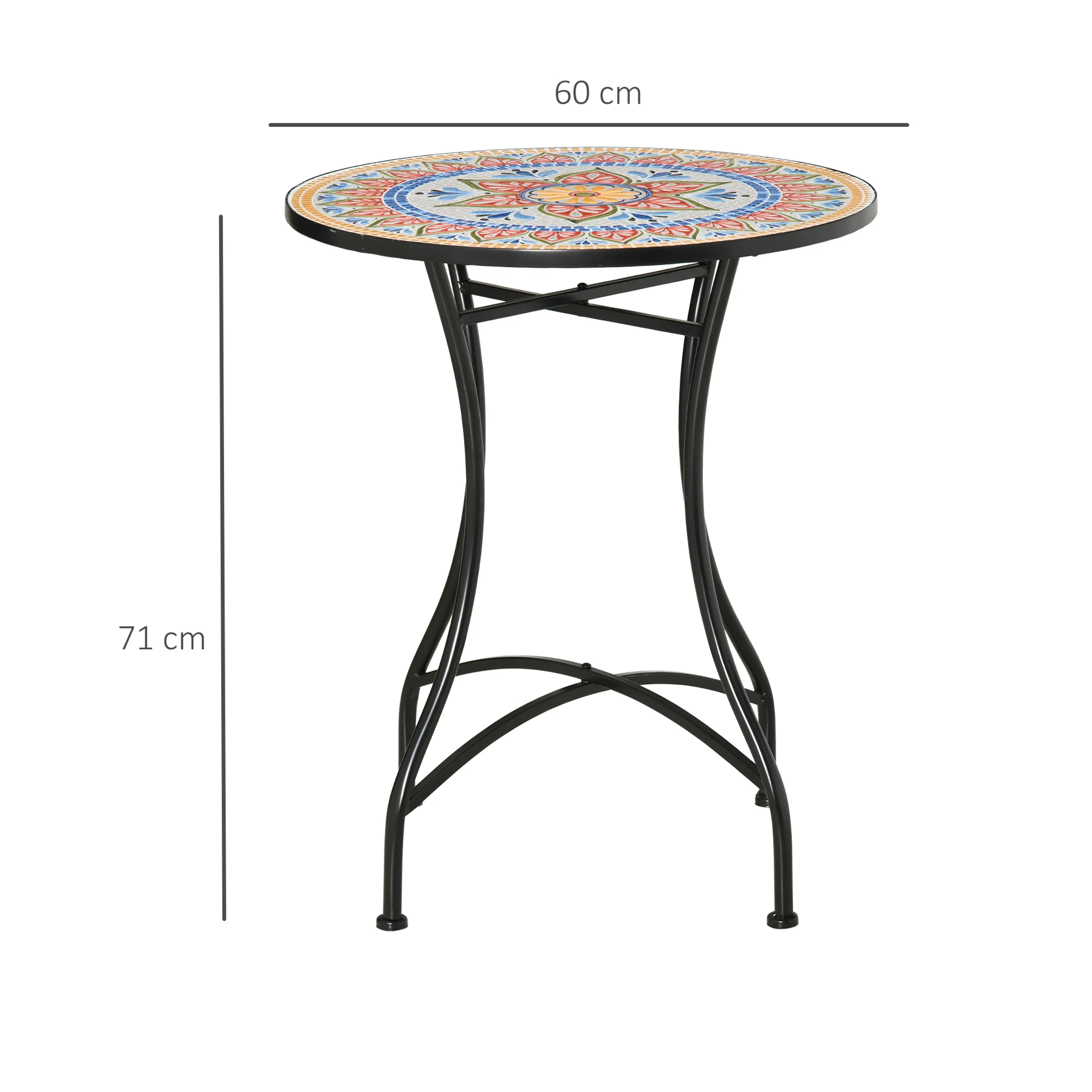 Måttbild på bordet med måtten 60 cm och 71 cm