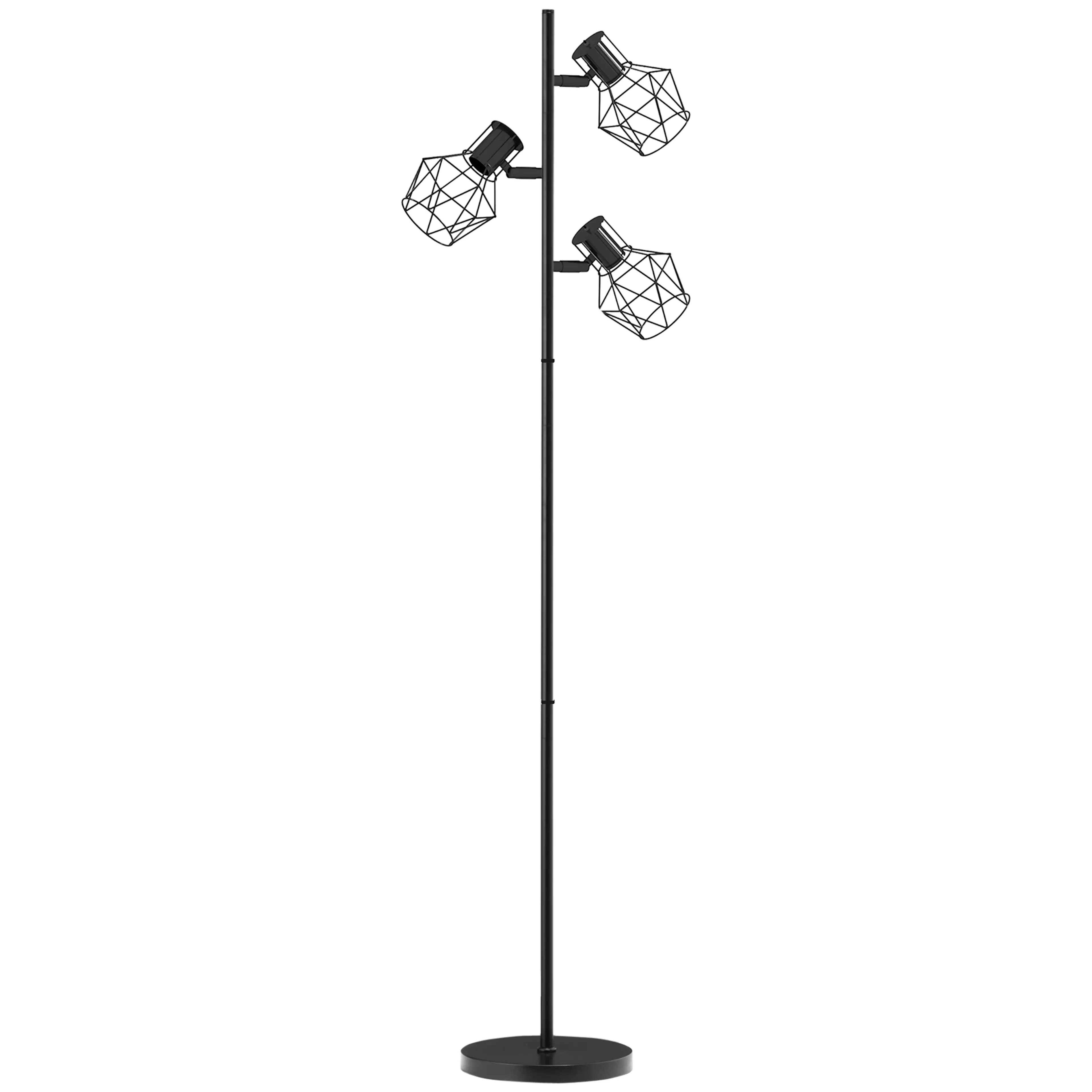 Trearmad golvlampa 169 cm med gallerskärmar – tre egna strömbrytare