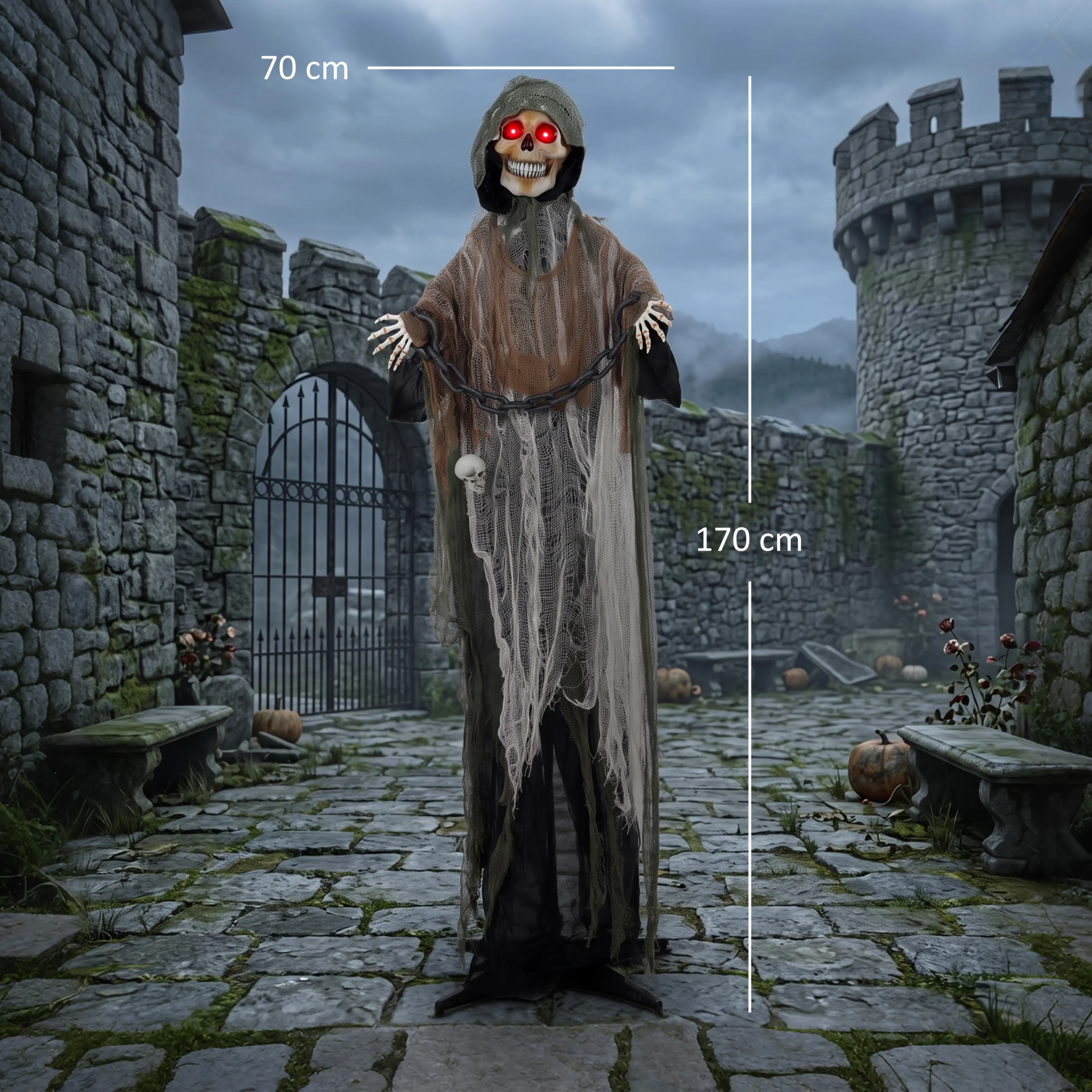Måttskiss: 170 cm hög och 70 cm bred