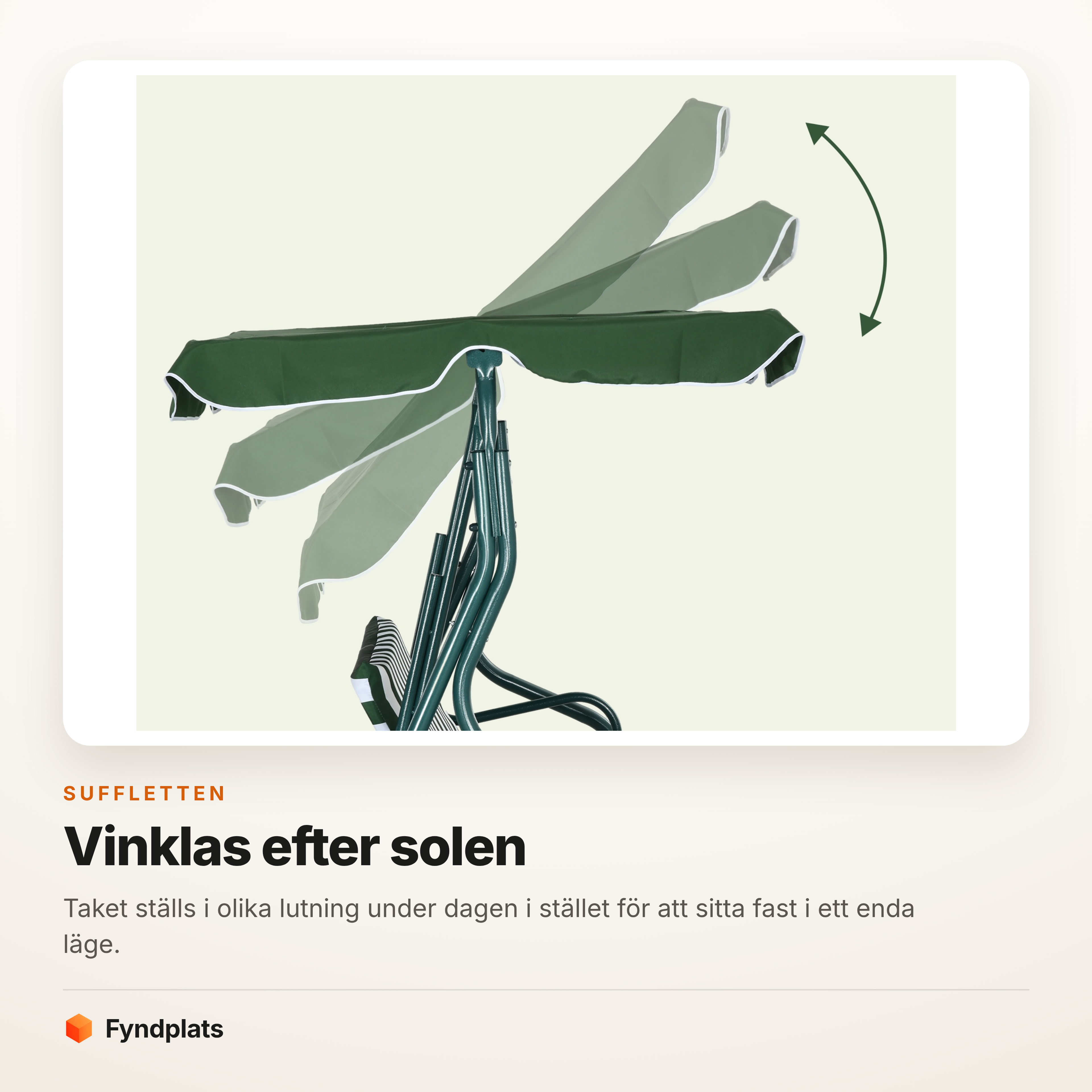 Illustration av hur soltaket kan vinklas i flera lägen efter solen