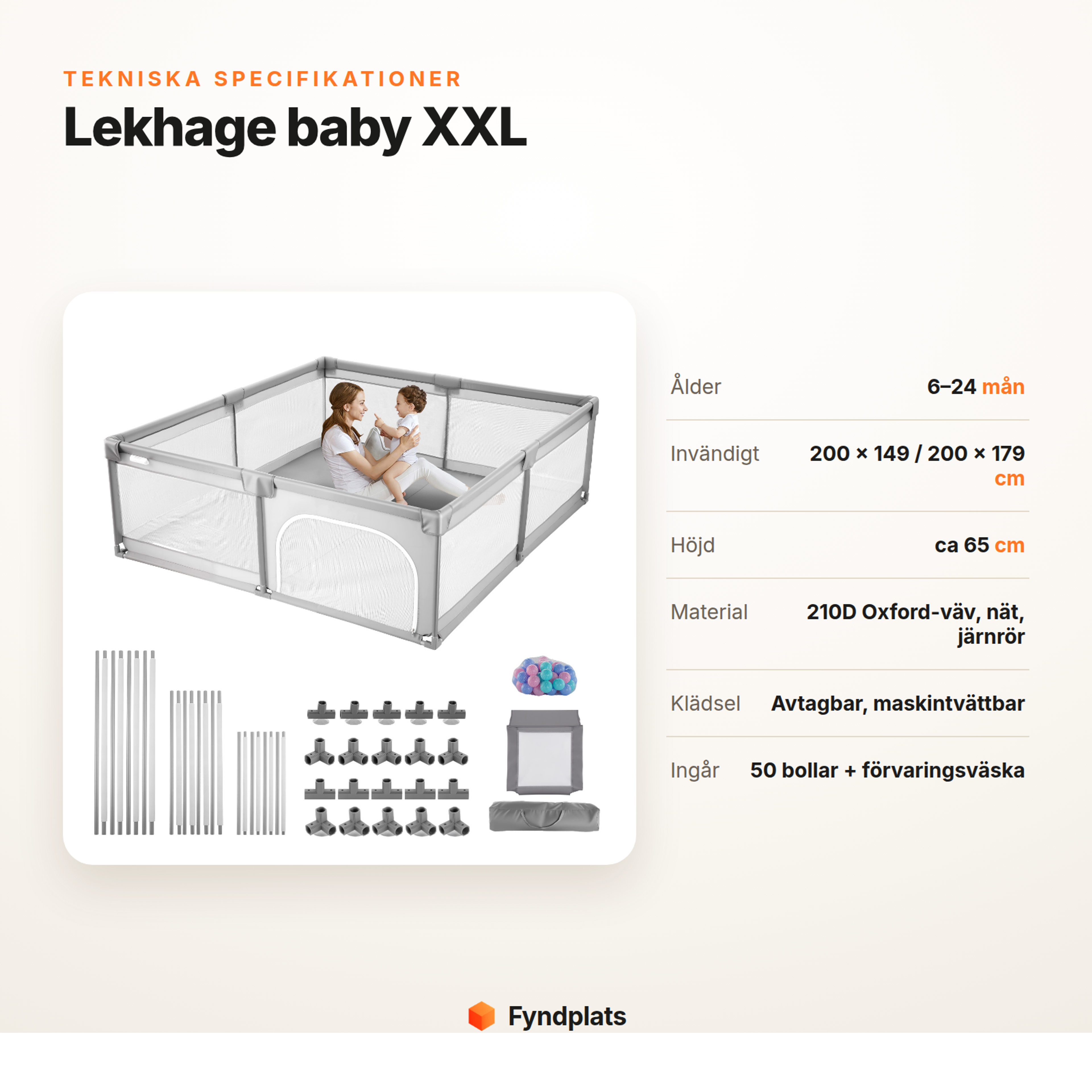 Fyndplats-kort: tekniska specifikationer för lekhage baby XXL