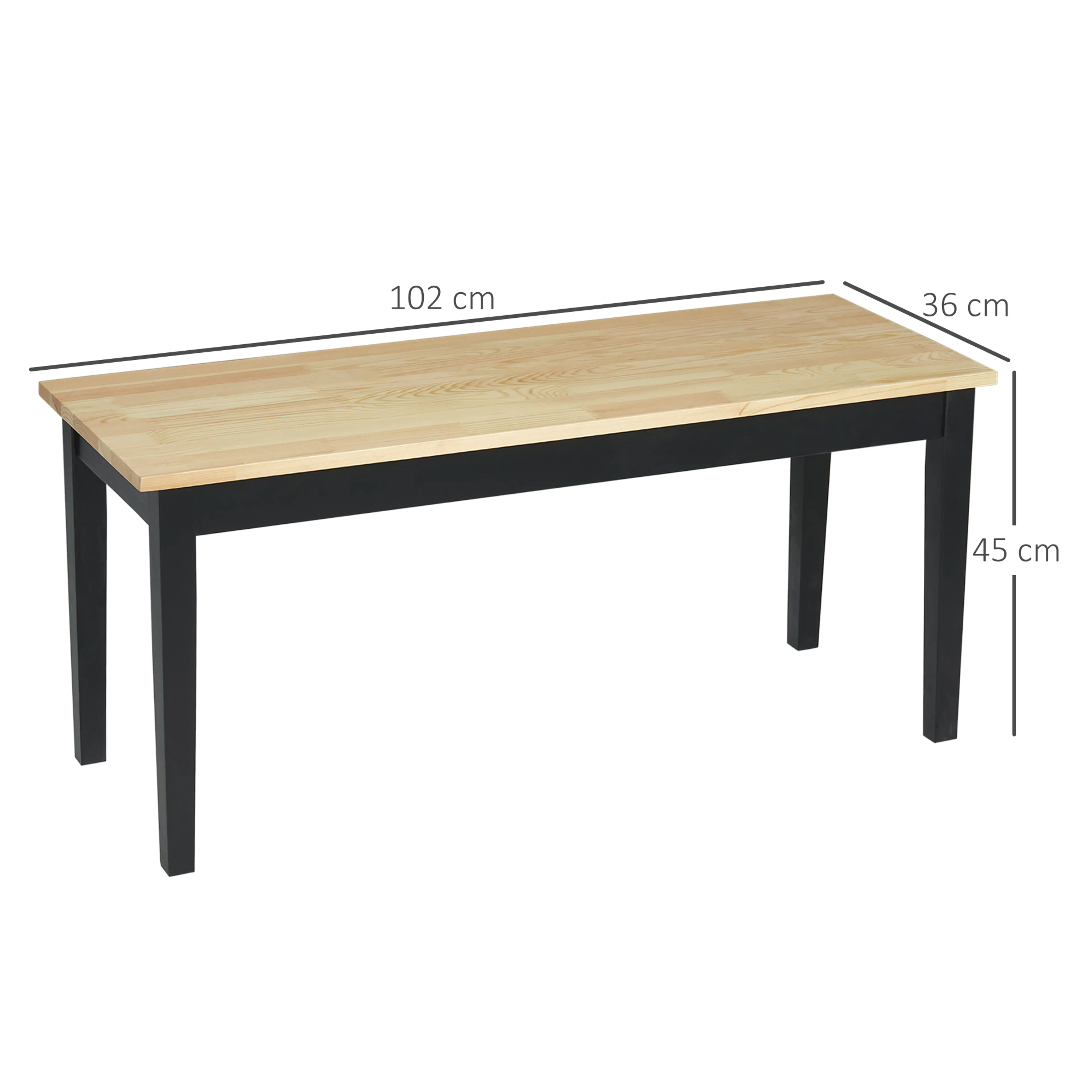Måttbild: bänken är 102 × 36 × 45 cm