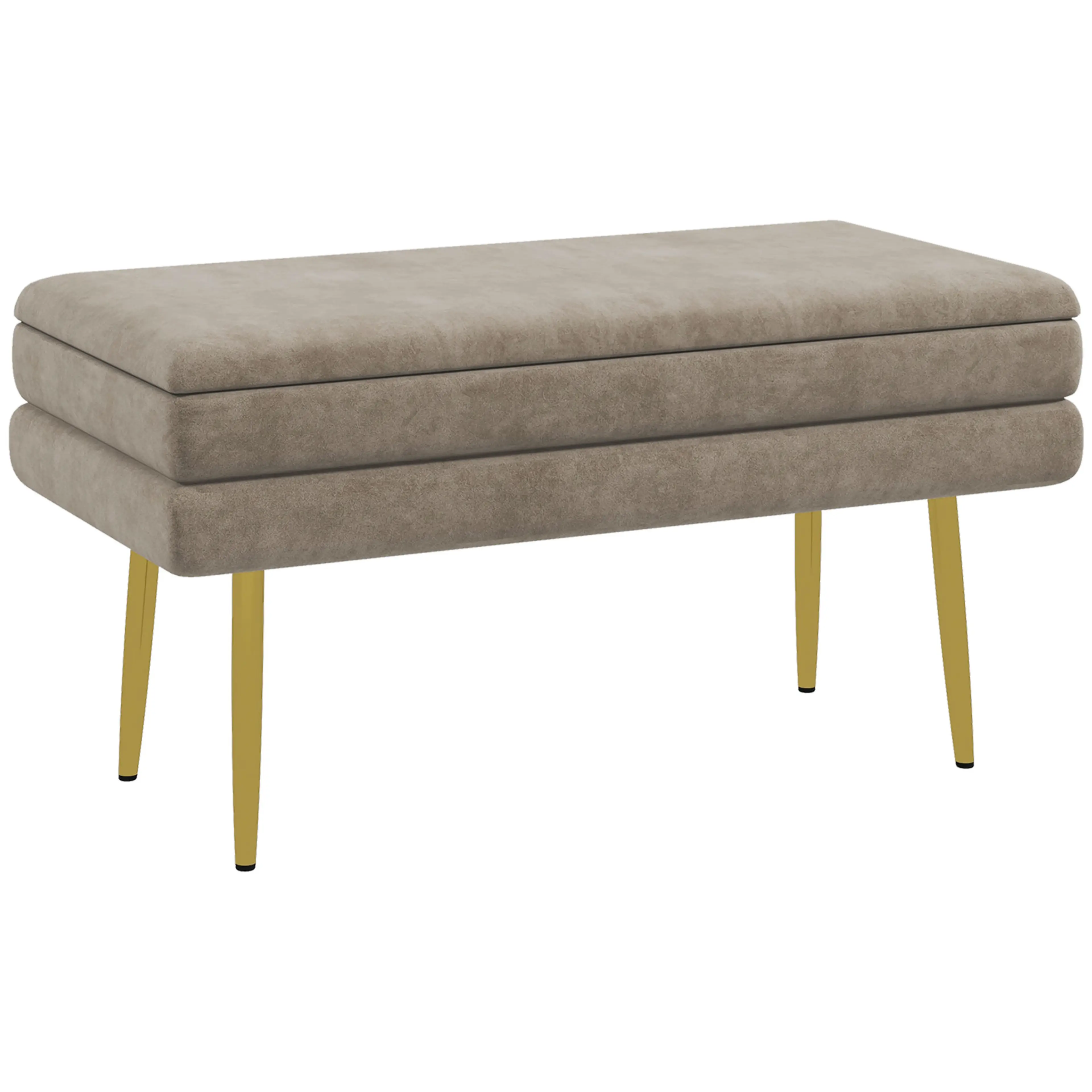 Sittbänk i beige sammetslook med guldfärgade ben