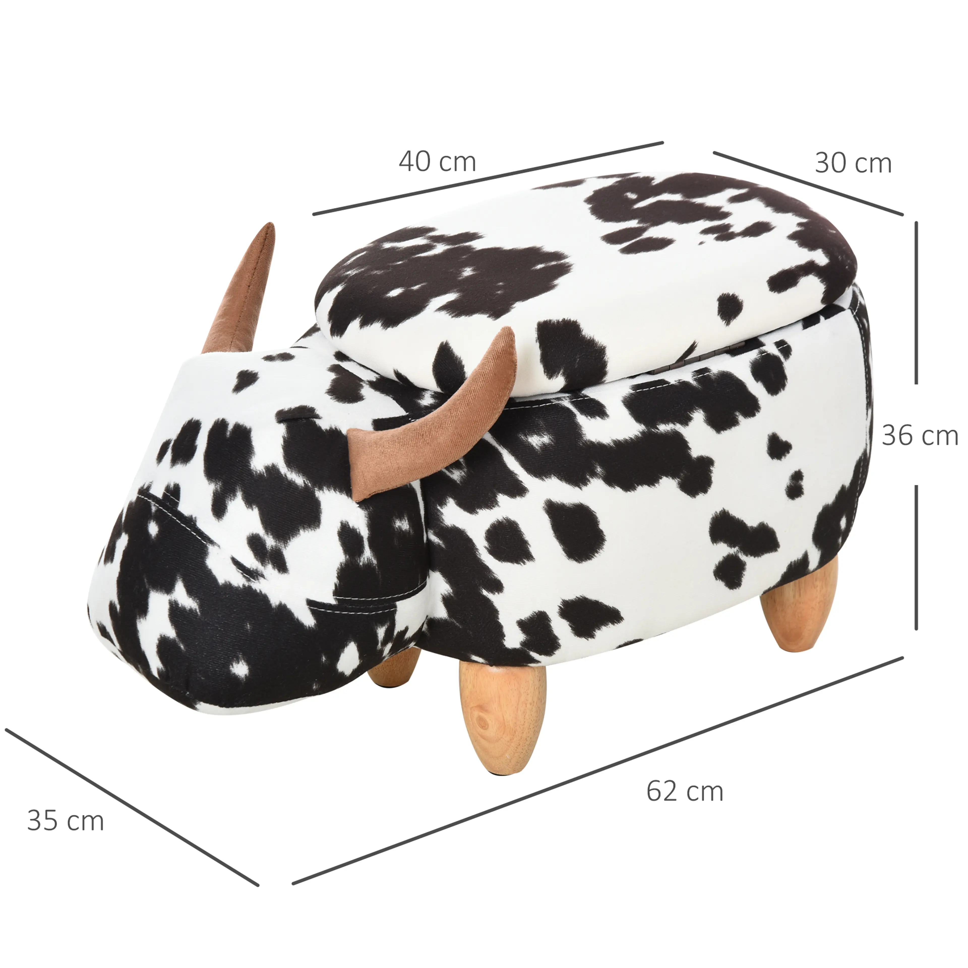 Måttskiss: 62 × 35 × 36 cm och lock på 40 × 30 cm