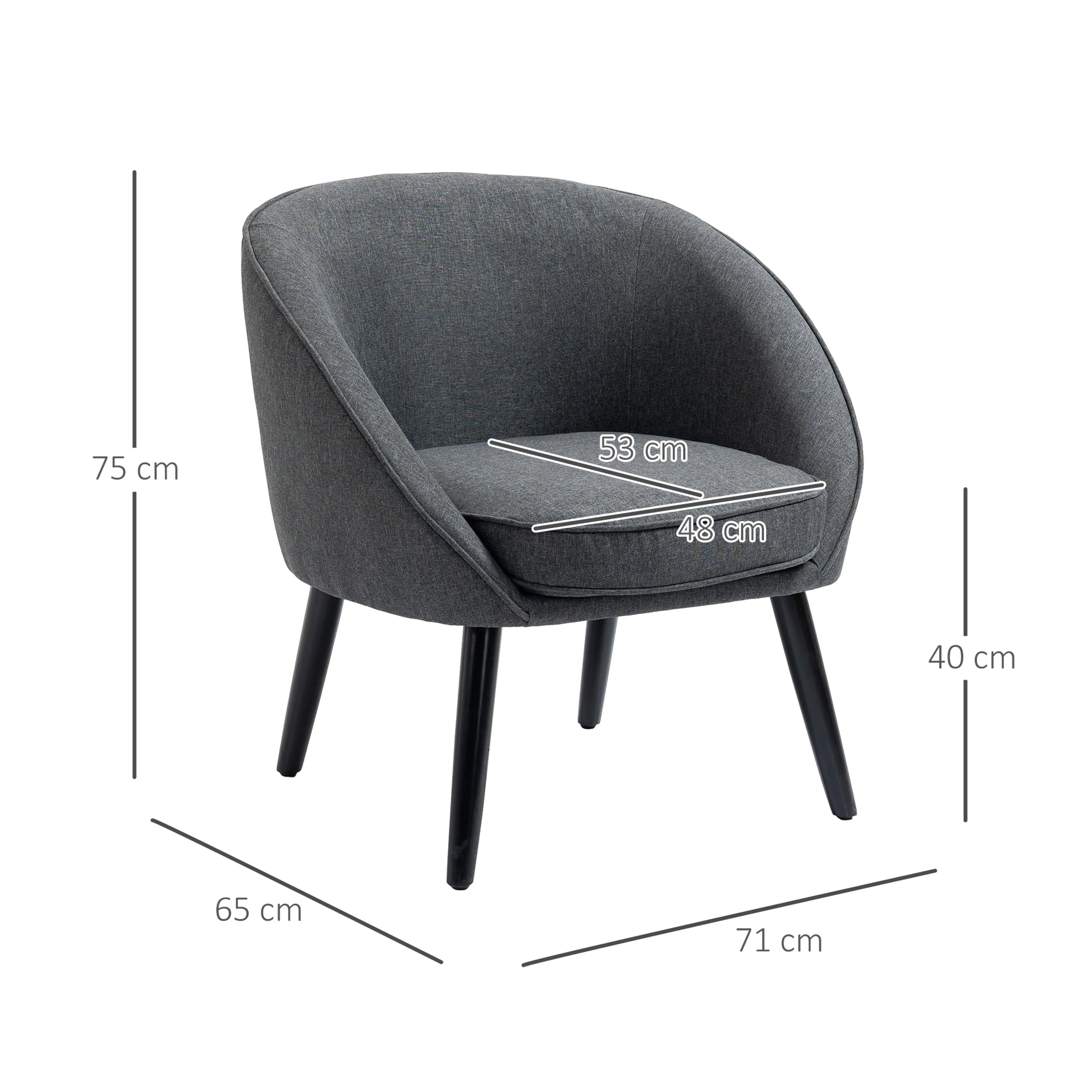 Måttritning: 71 cm bred, 65 cm djup, 75 cm hög och sitthöjd 40 cm