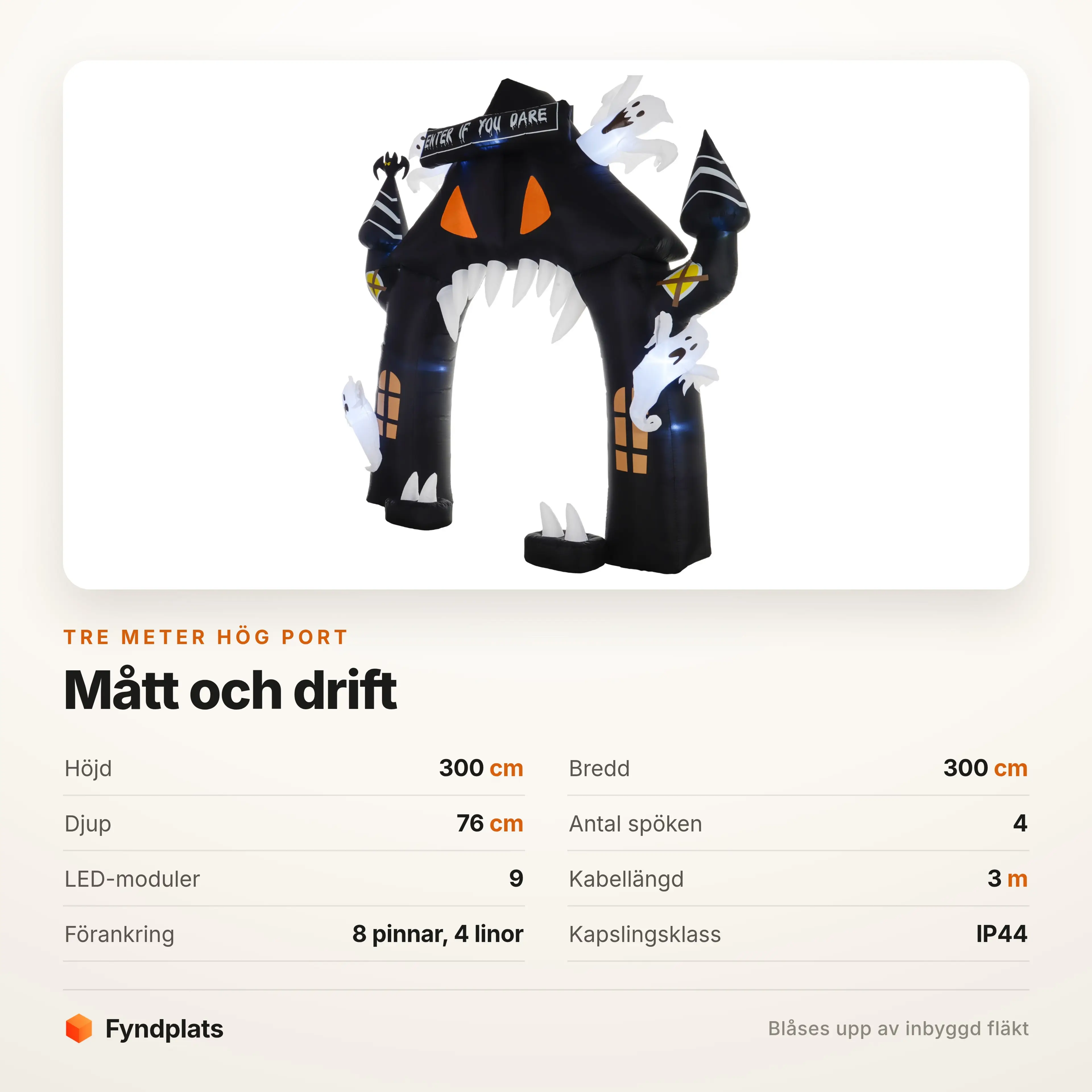 Specifikation: 300 × 300 cm, fyra spöken och nio LED-moduler