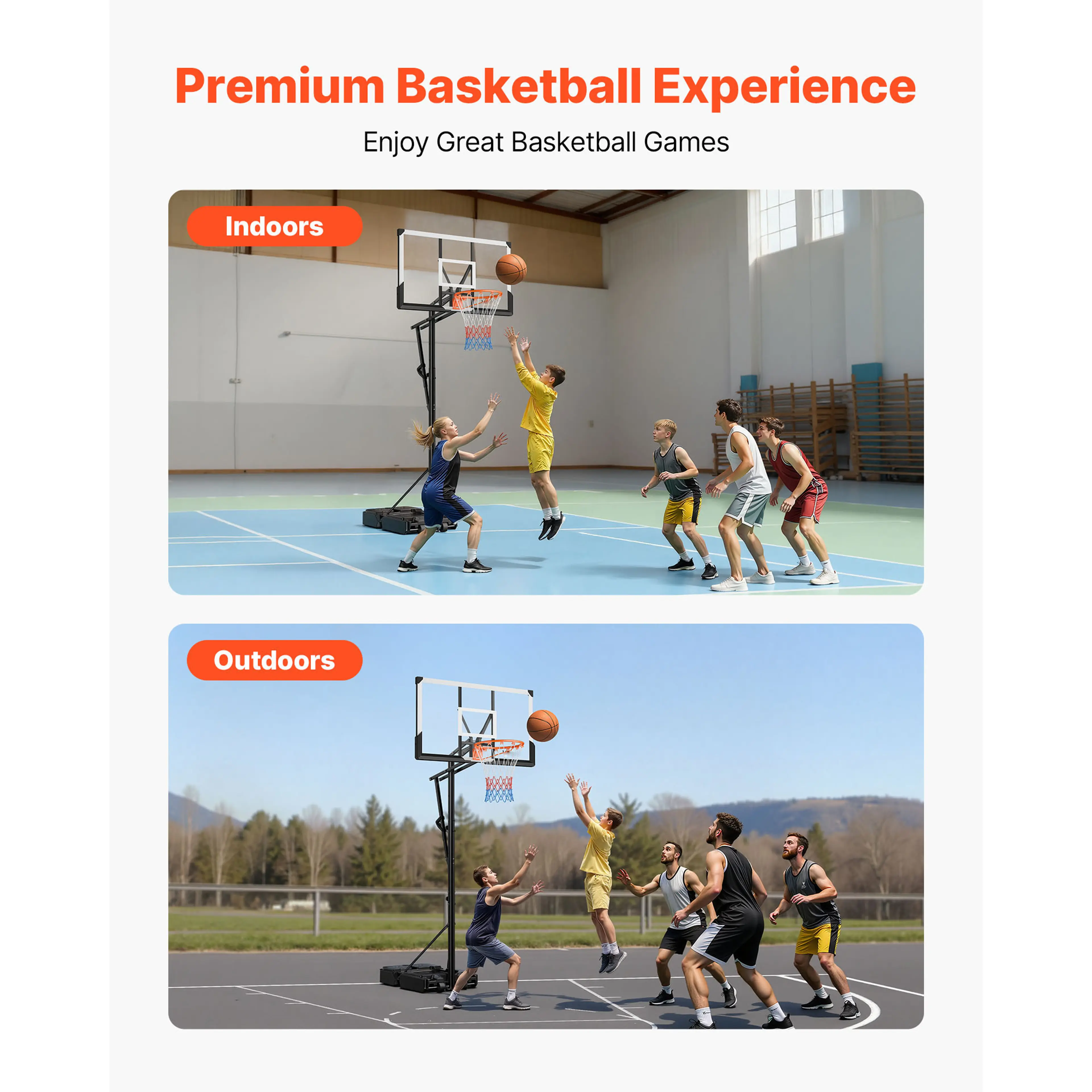 Basketställning portabel – justerbar höjd 160–305 cm med PC-backboard och hjul