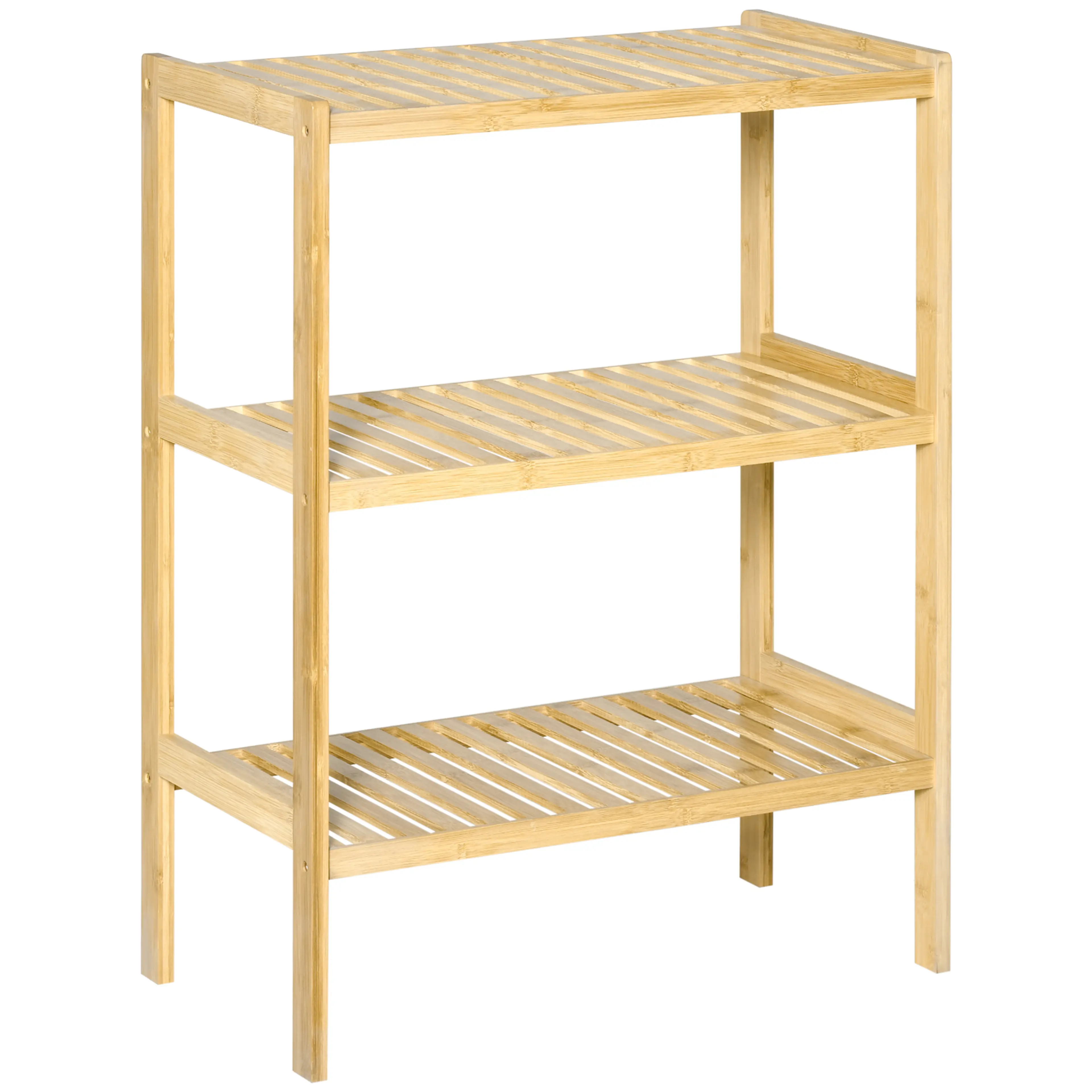 Hylla i bambu med tre plan – 62 × 33 × 80 cm, för badrum och kök