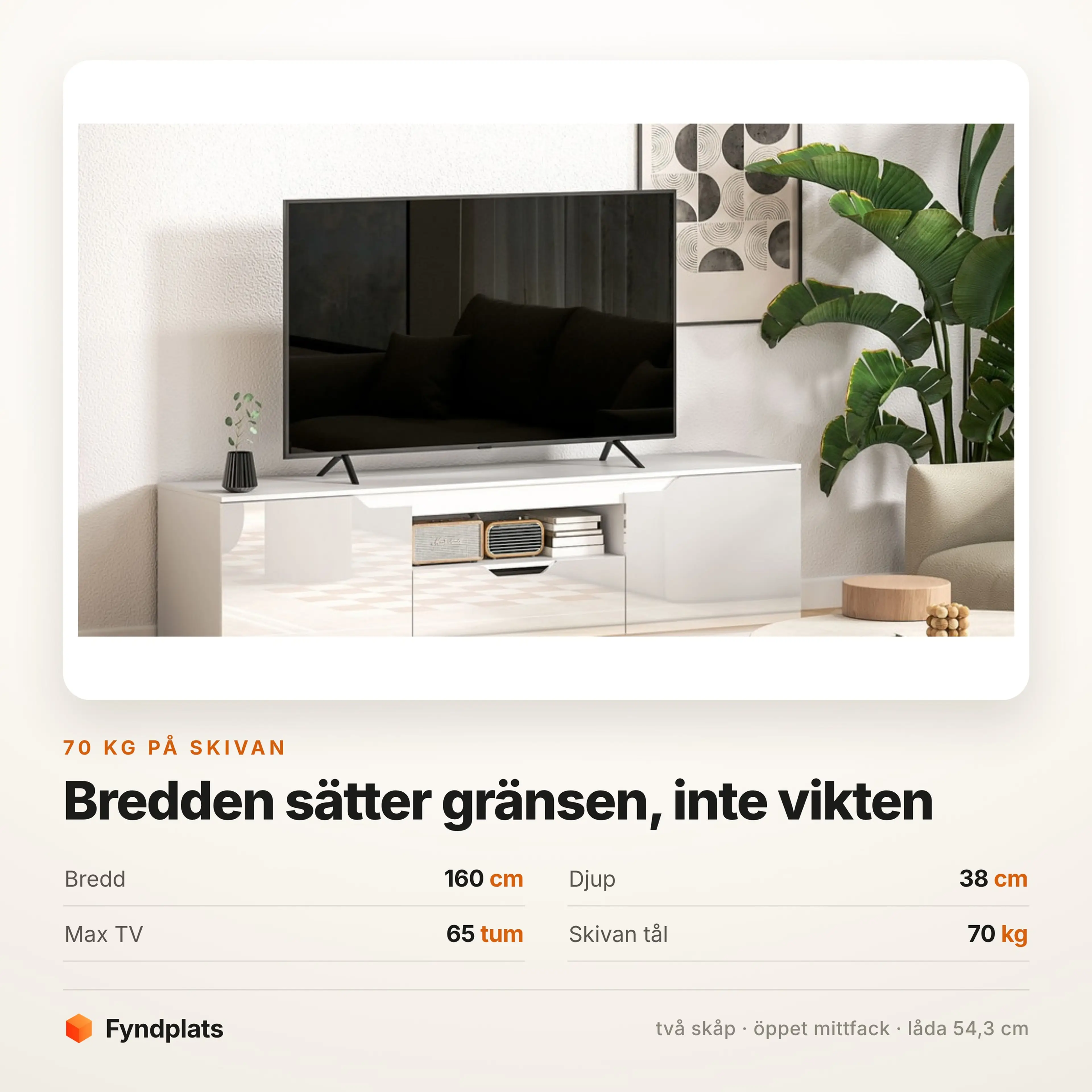 TV-bänk 160 cm i högglans vit – bild 3