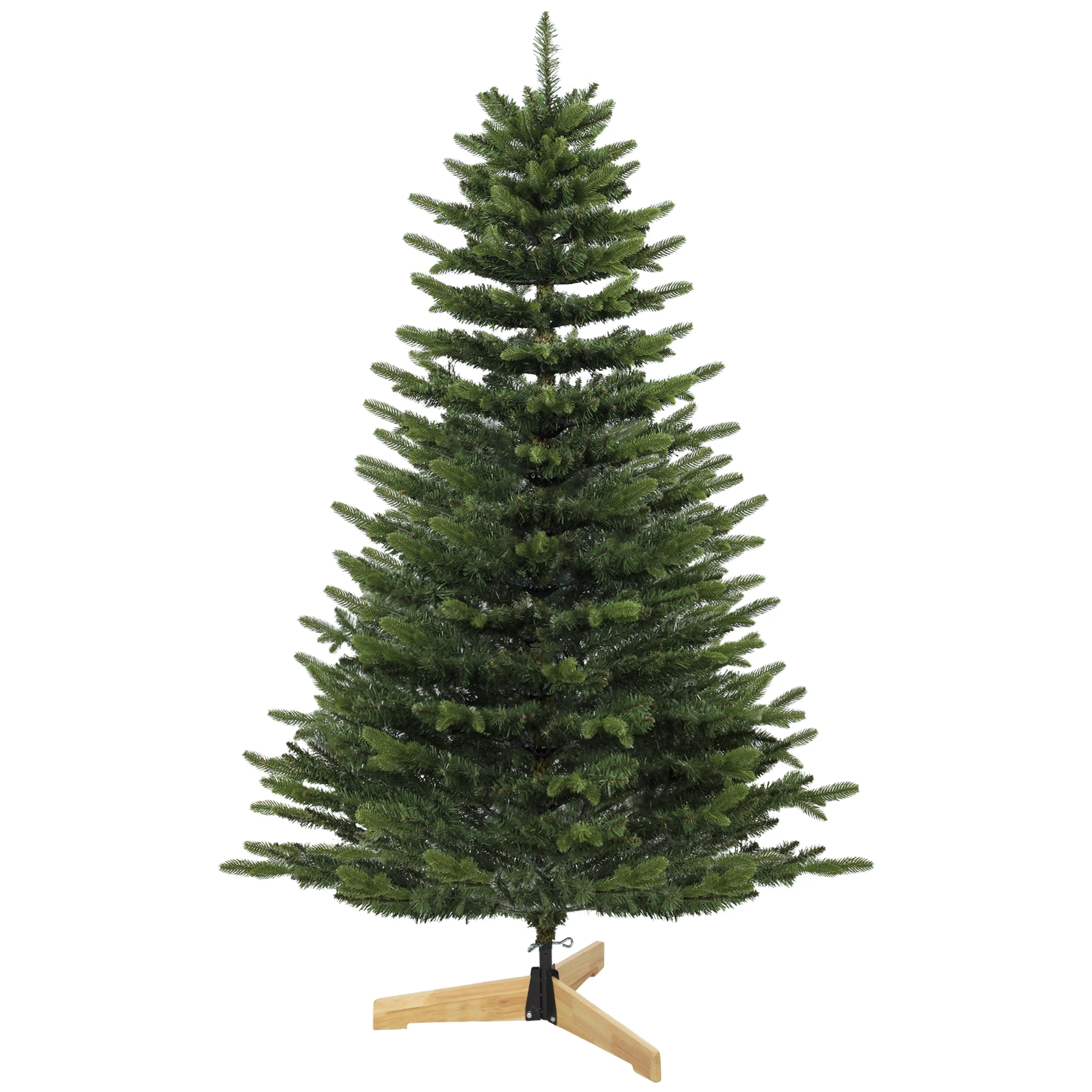 Julgran 180 cm i Fraser-gransform med 66 cm bred träfot