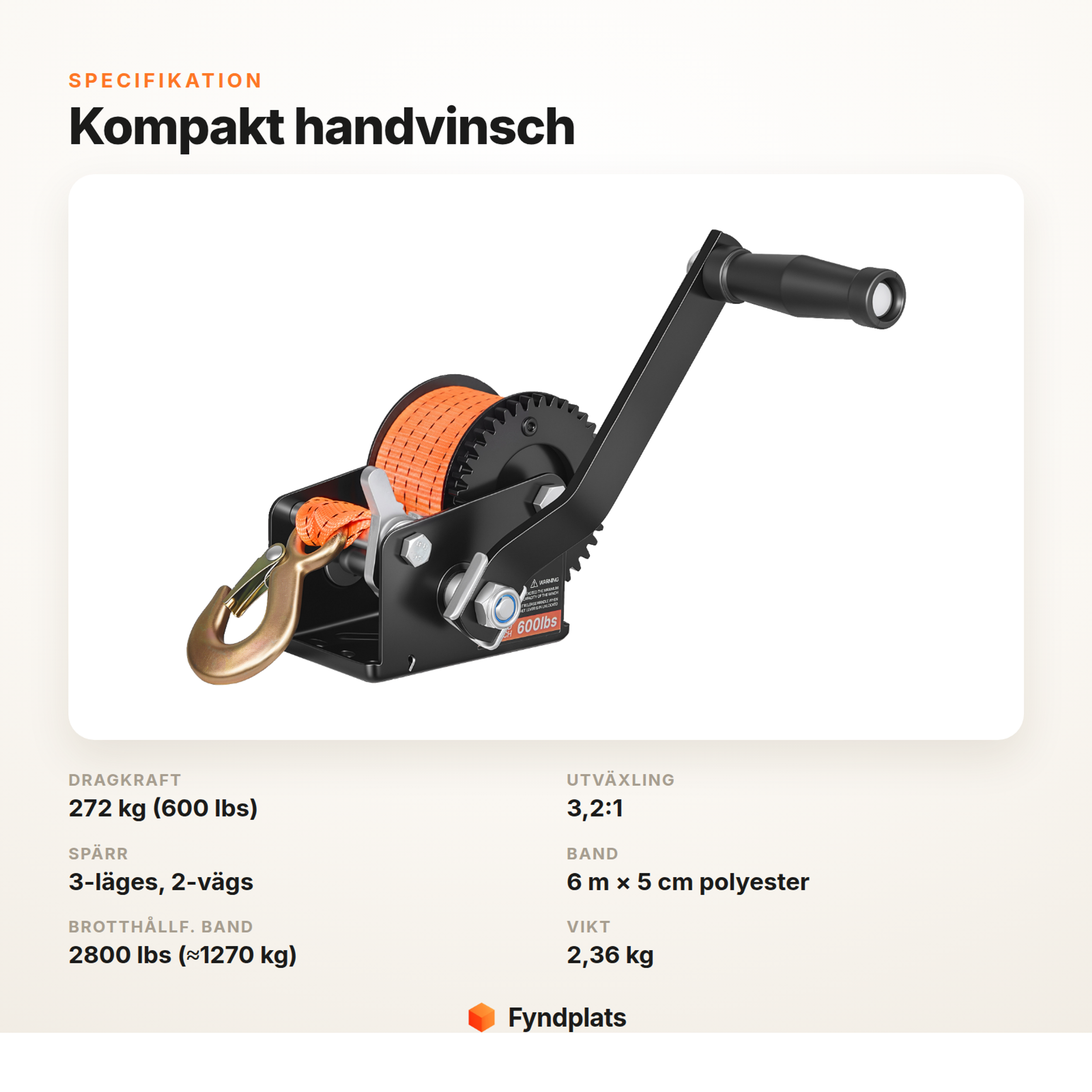 Specifikation för kompakt handvinsch HW600B