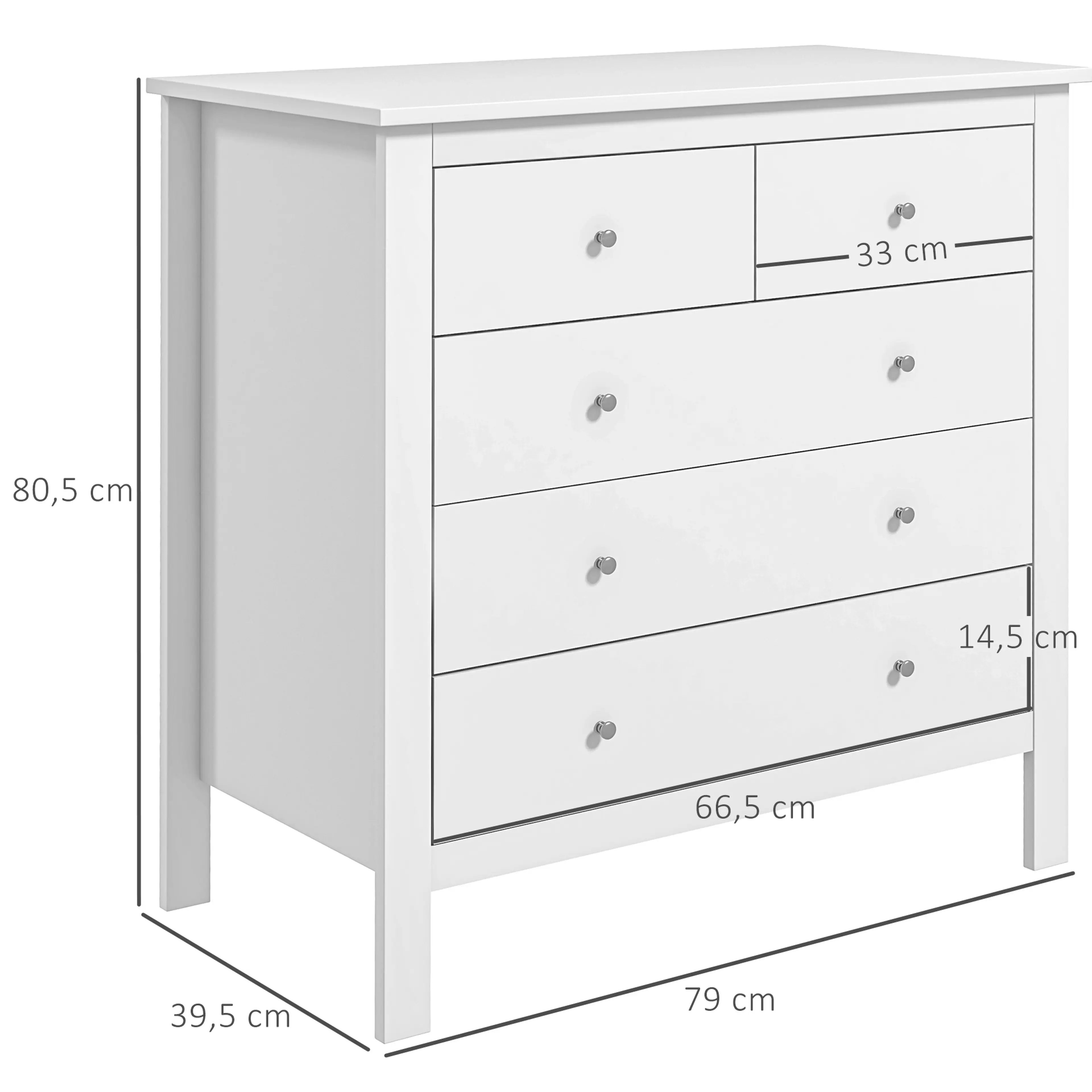 Måttritning över byrån med 79 cm bredd, 39,5 cm djup och 80,5 cm höjd