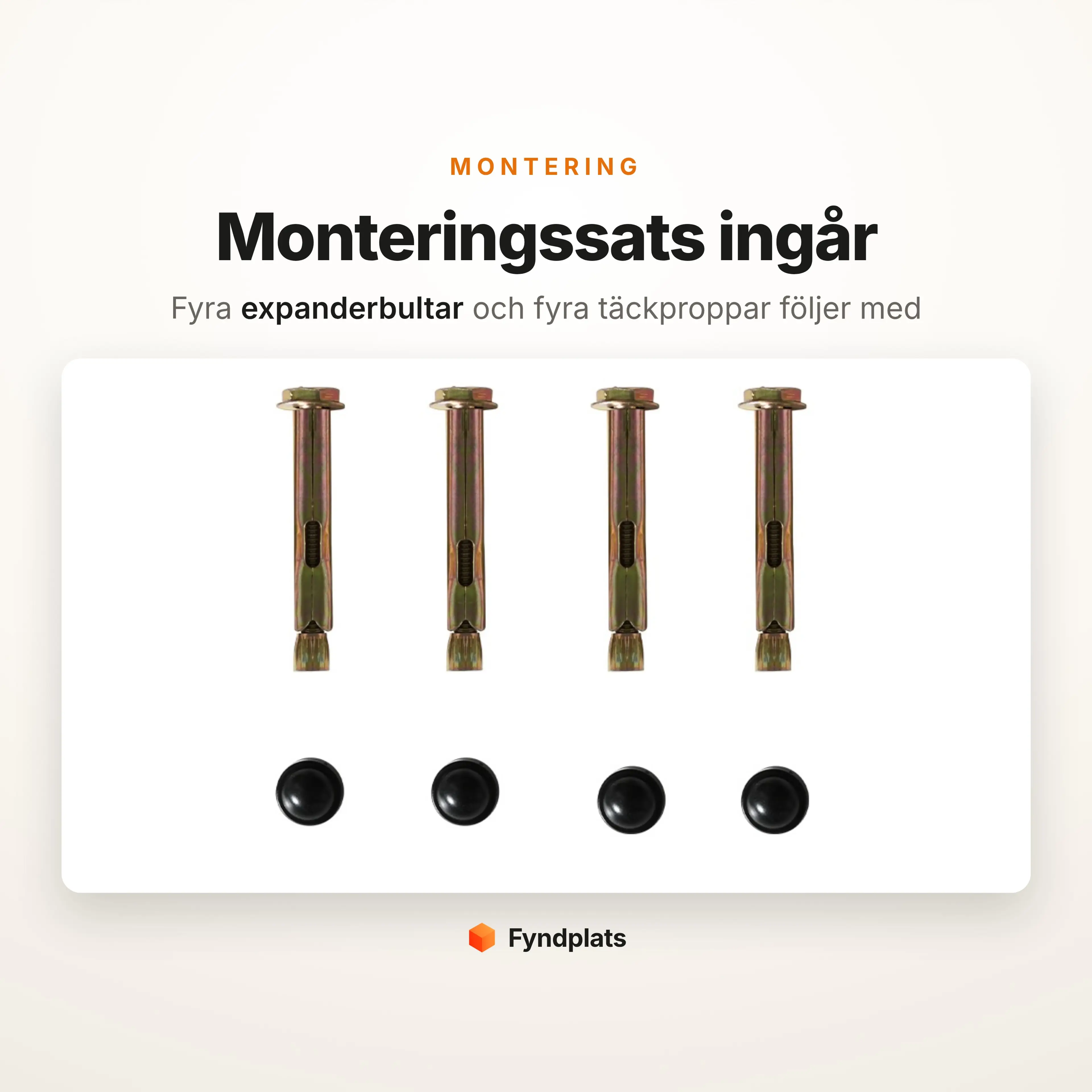 Monteringssats till entrétaket: fyra expanderbultar och fyra täckproppar