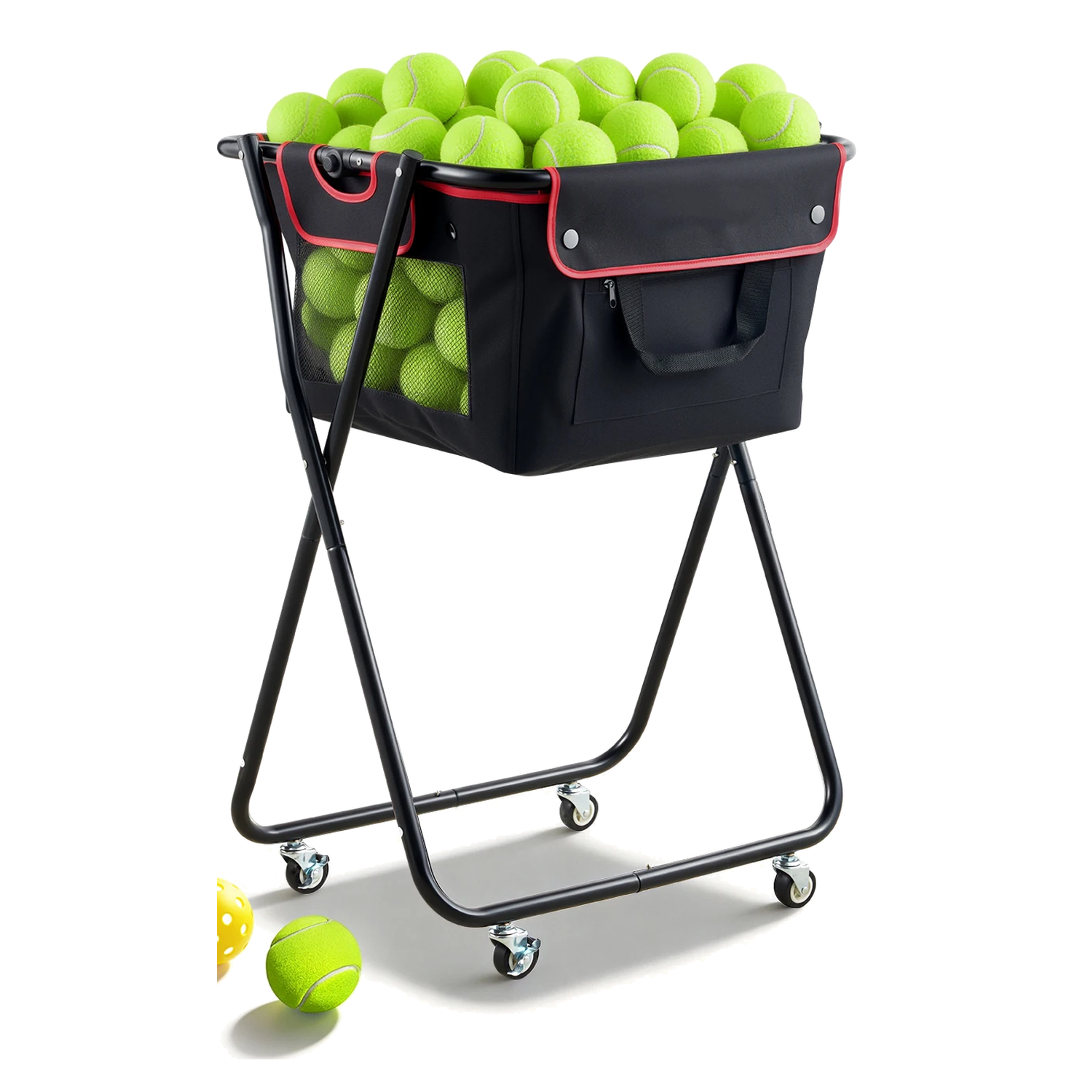 Bollvagn för tennis & pickleball – hopfällbar, 175 bollar, på hjul