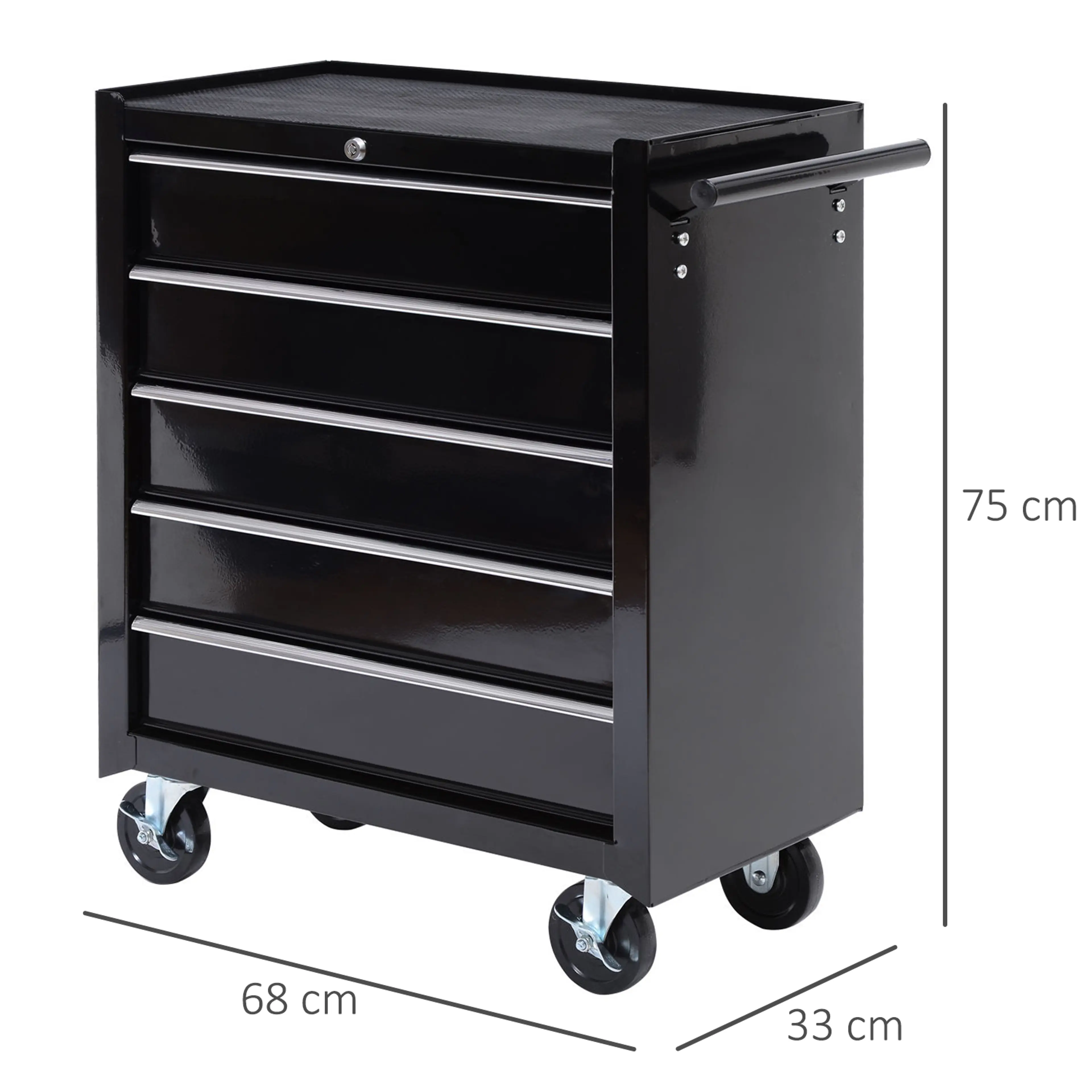 Måttskiss med bredd 68 cm, djup 33 cm och höjd 75 cm