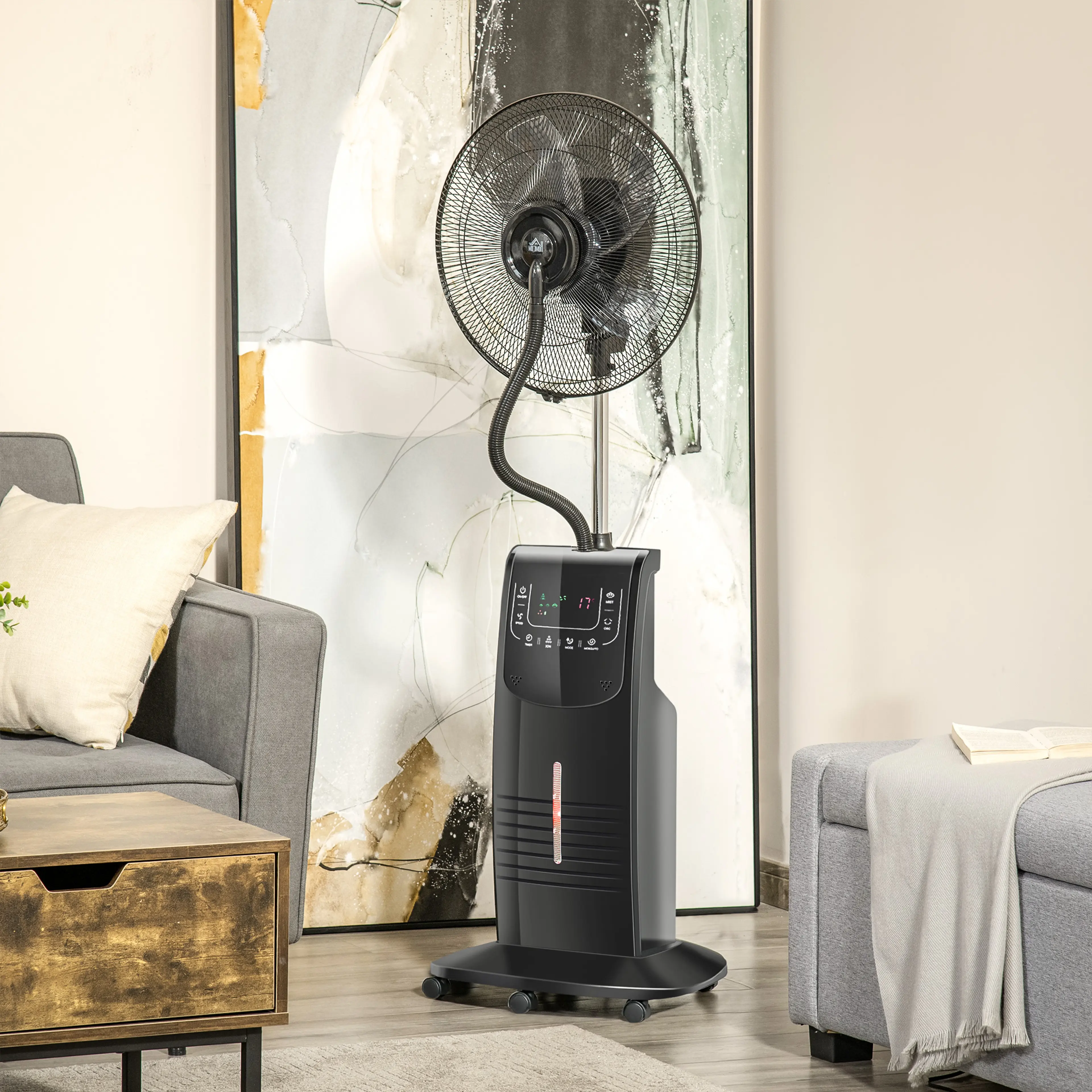 Golvfläkt med vattendimma – 90W, jonisator, fjärrkontroll och timer