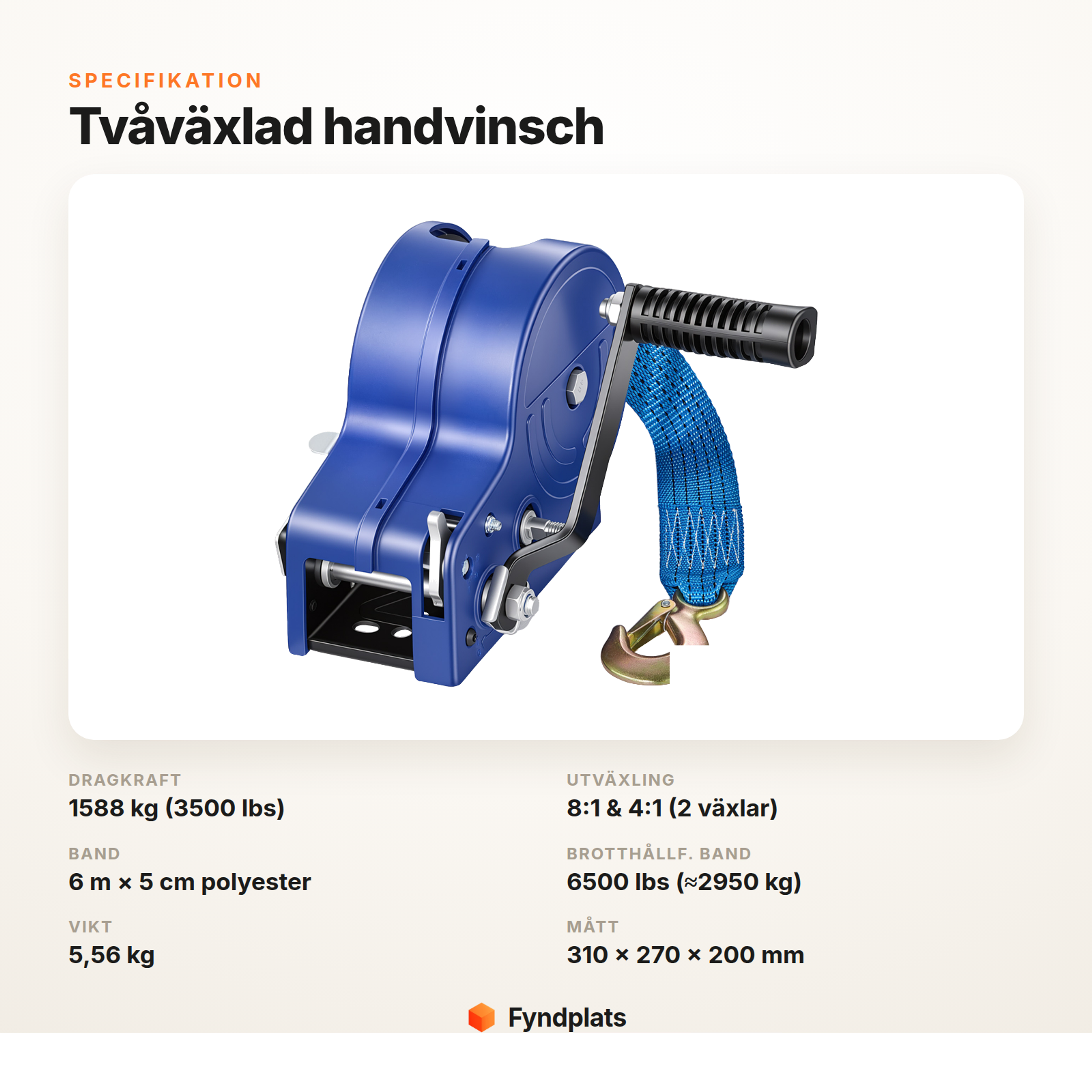 Specifikation för tvåväxlad handvinsch HW2500A