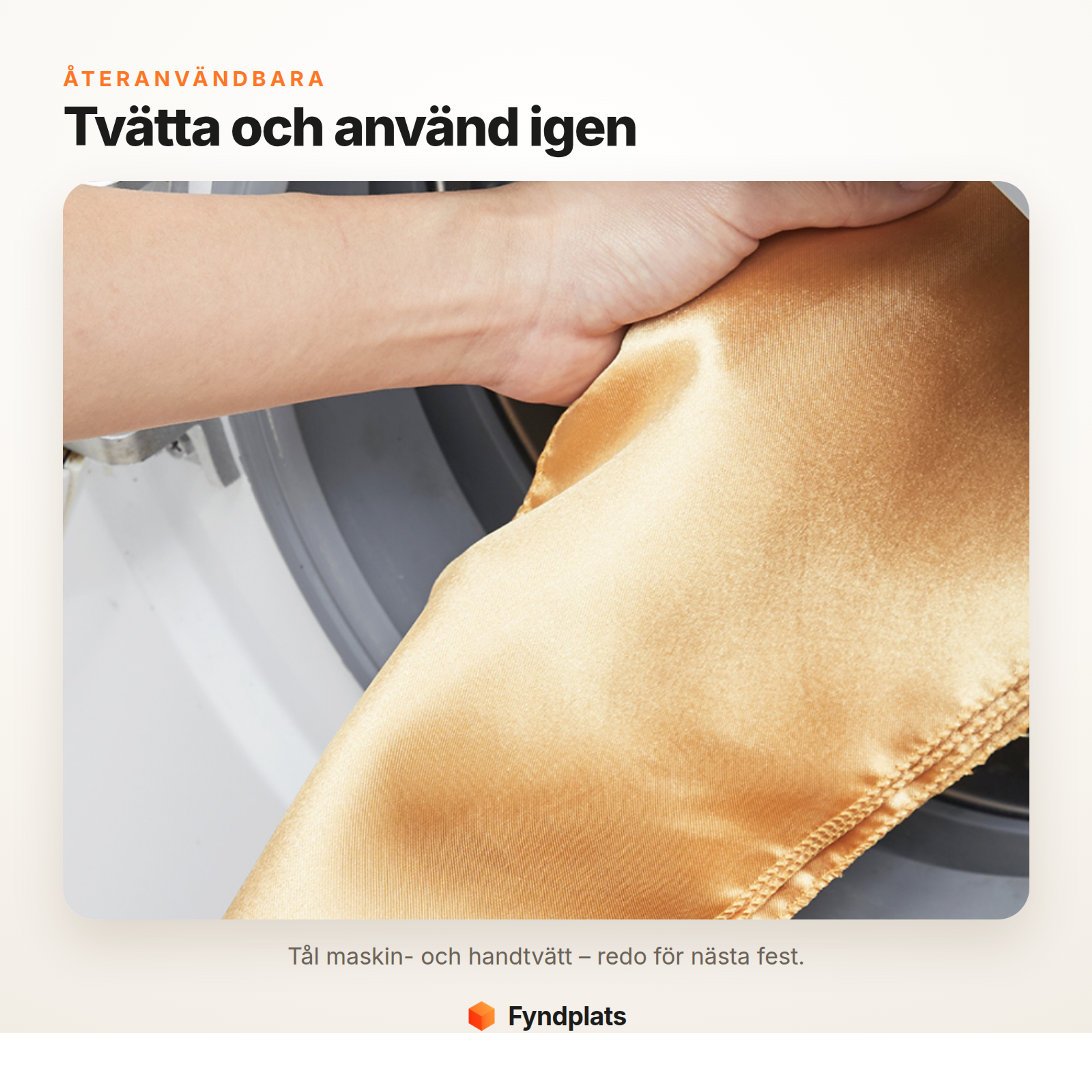 Guldfärgat stolband i satin läggs i tvättmaskin – maskin- och handtvättbart