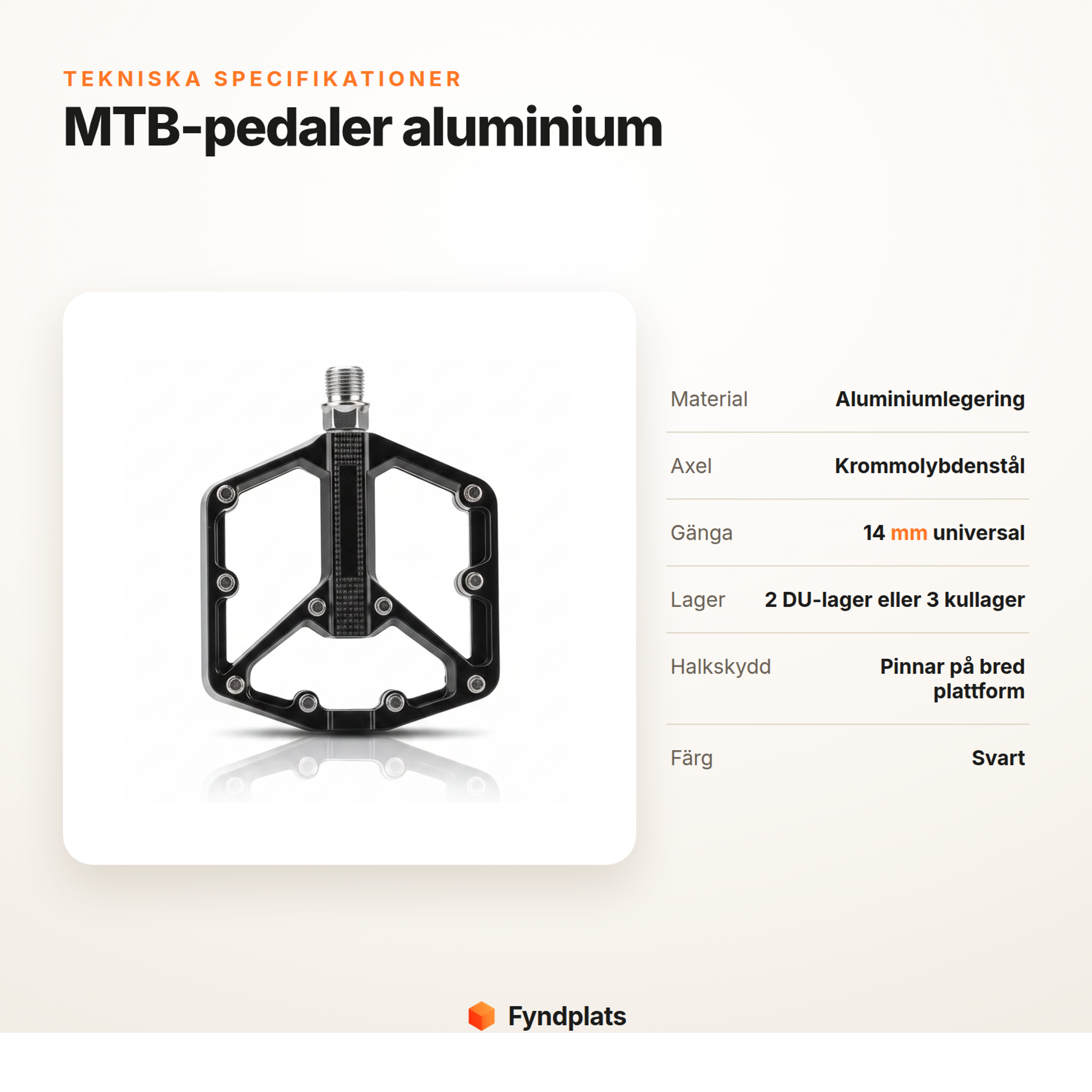 Fyndplats-kort: tekniska specifikationer för MTB-pedaler i aluminium