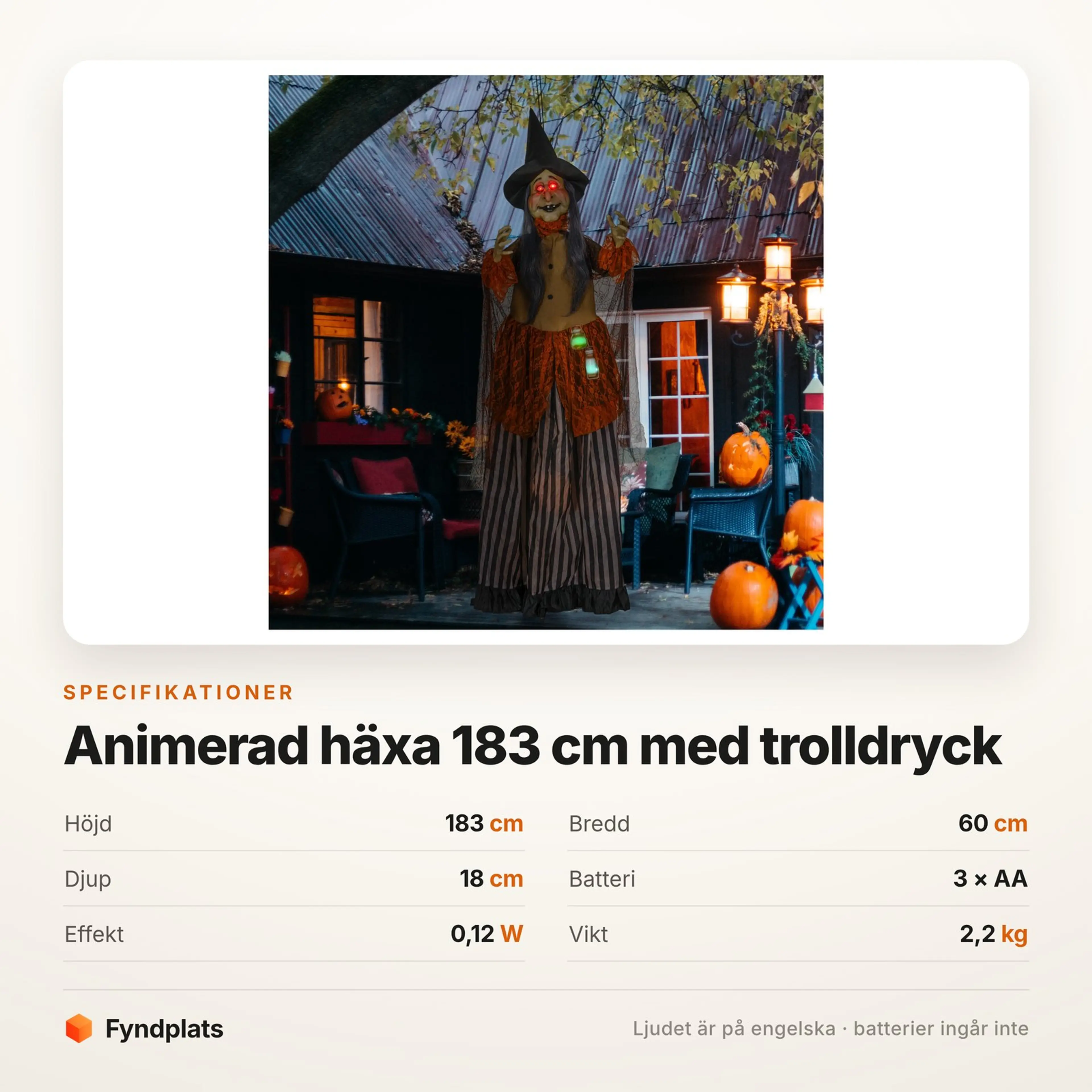 Animerad halloweenhäxa 183 cm med lysande trolldryck – bild 3