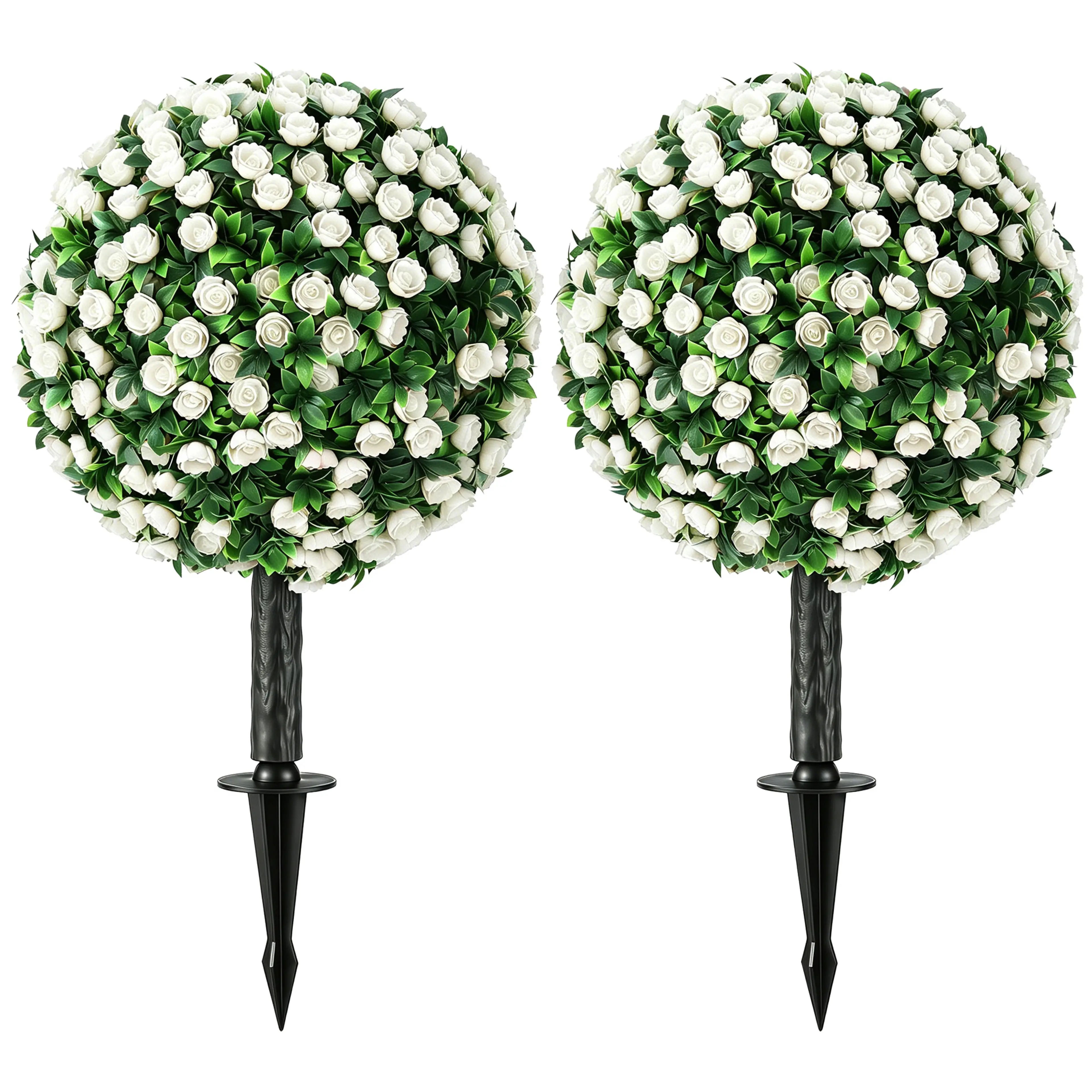 Konstgjorda rosenklot 2-pack 55 cm – vita rosor på spett