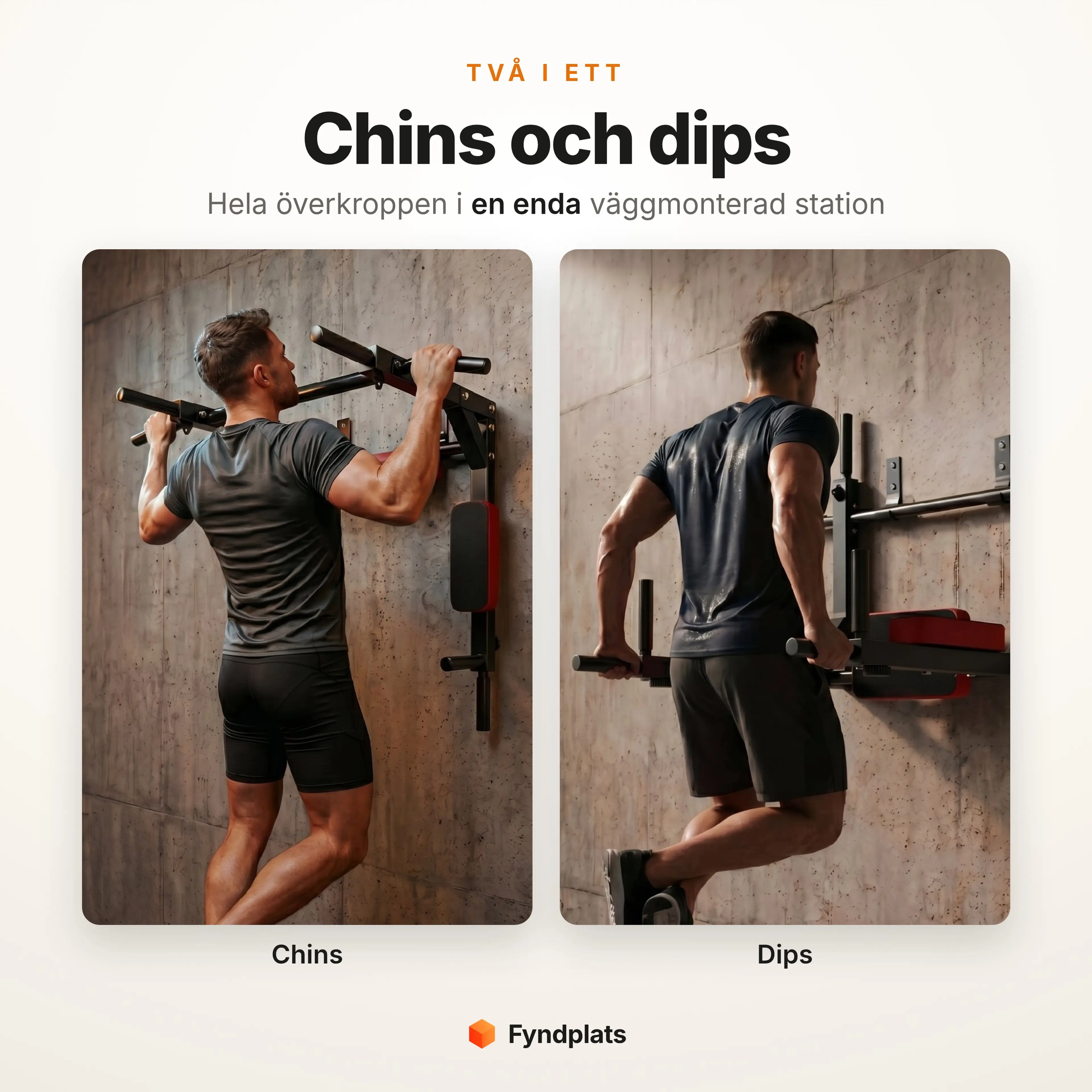 Två i ett: chins i den övre stången och dips i de nedre handtagen