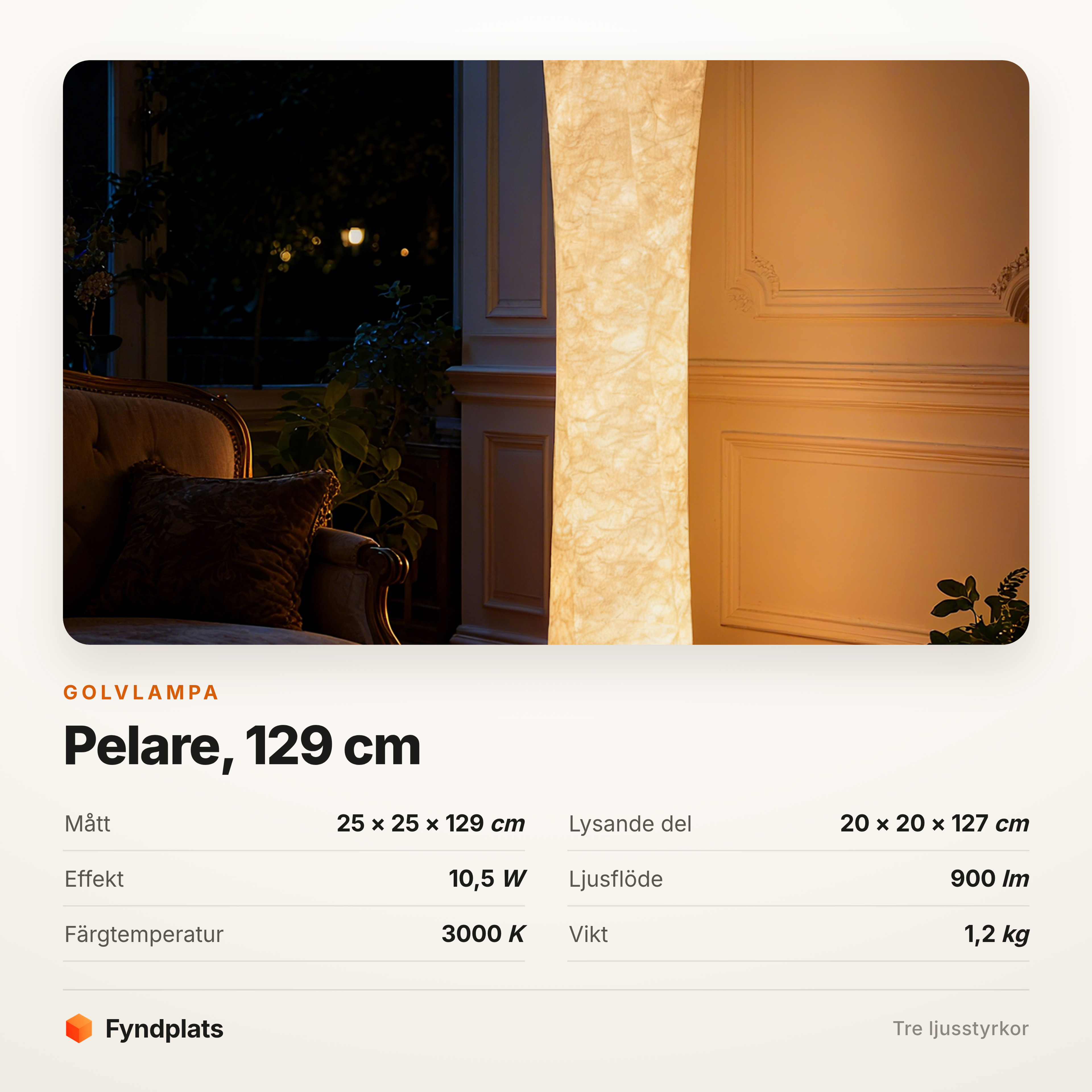 Golvlampa som lysande pelare 129 cm – tre ljusstyrkor, 900 lumen – bild 5