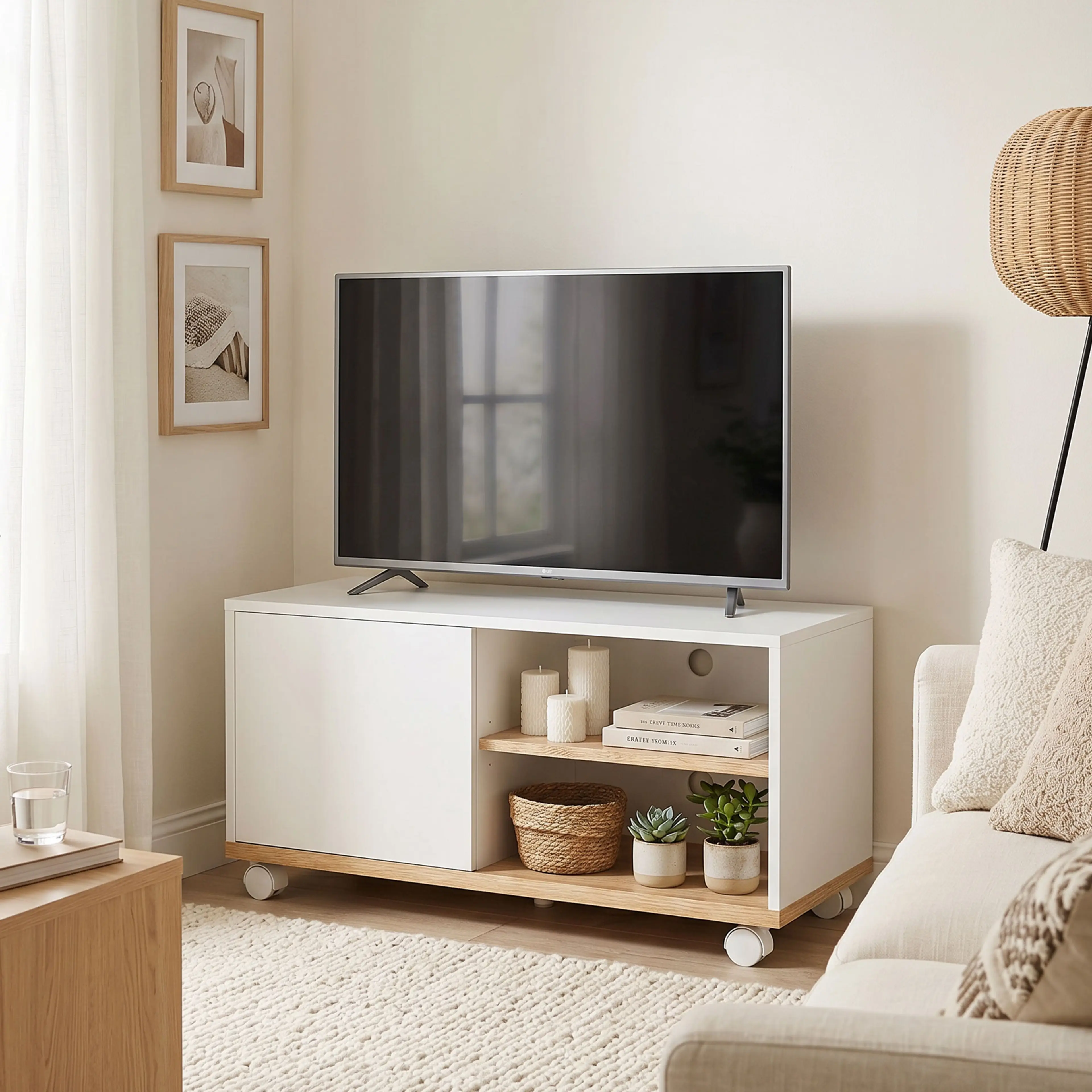 TV-bänk på hjul 80 cm, vit – bild 2