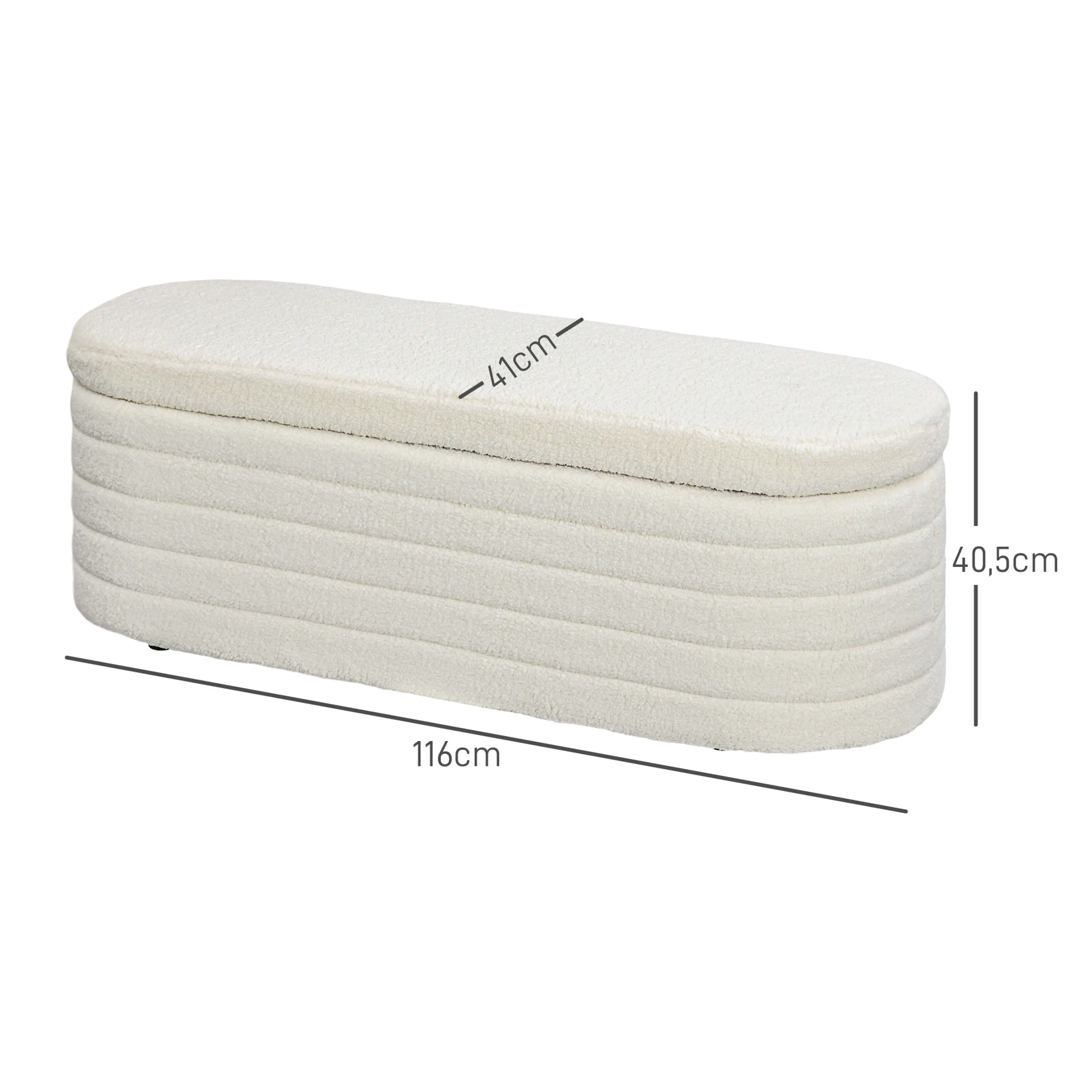 Måttskiss över sängbänken: 116 cm lång, 41 cm djup och 40,5 cm hög
