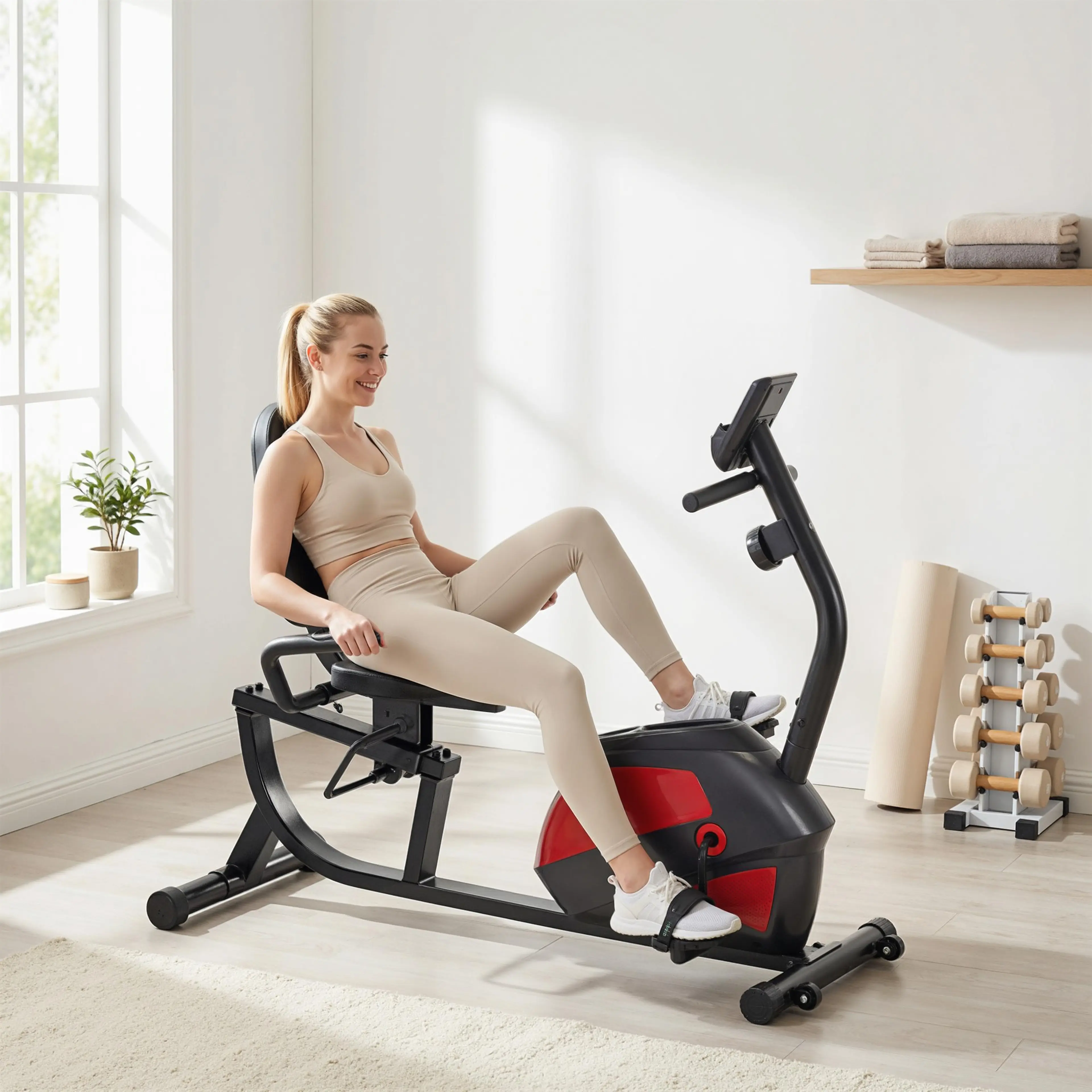 Motionscykel med ryggstöd – 8 motståndsnivåer, LCD och 3 kg svänghjul