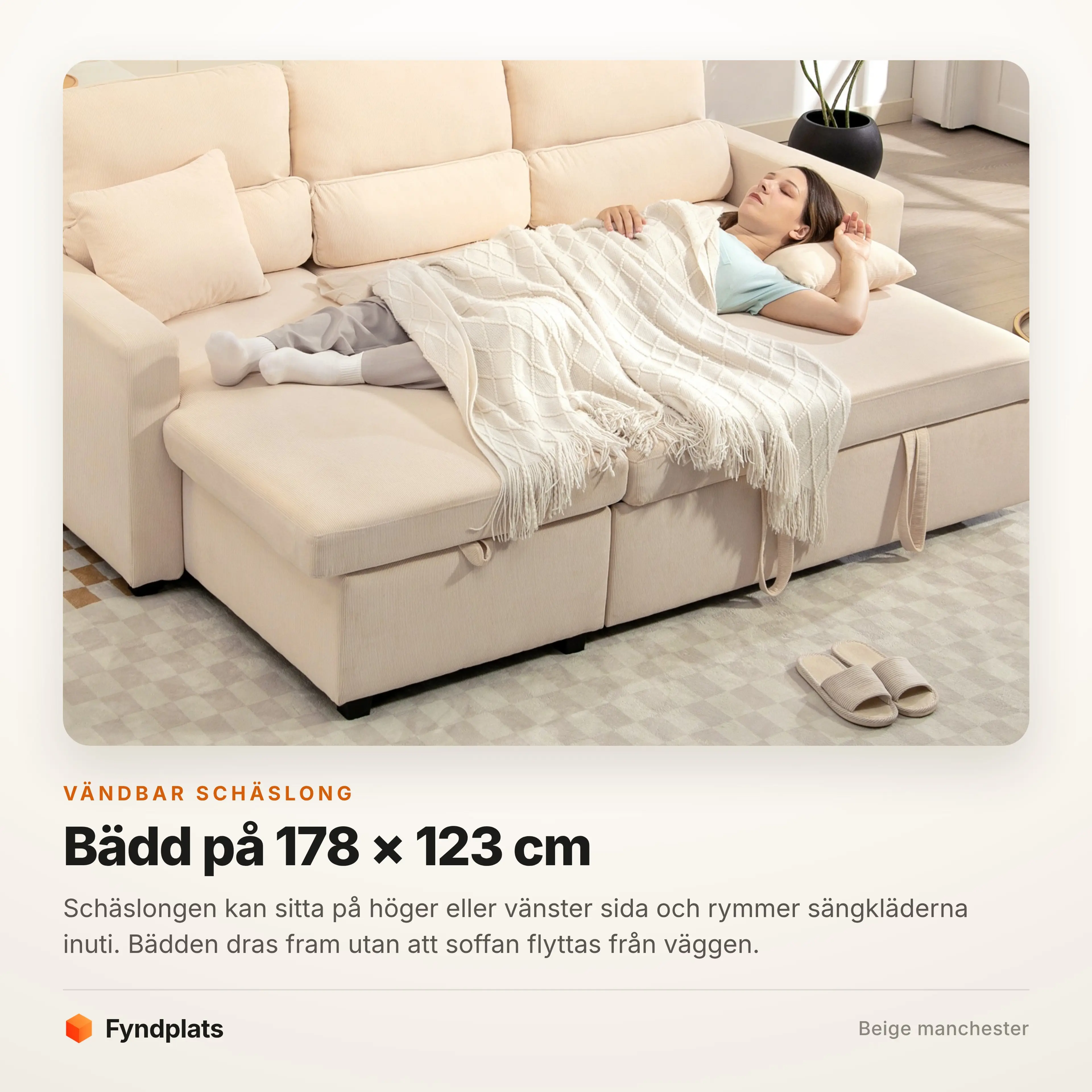 Soffan utfälld till bädd på 178 × 123 centimeter