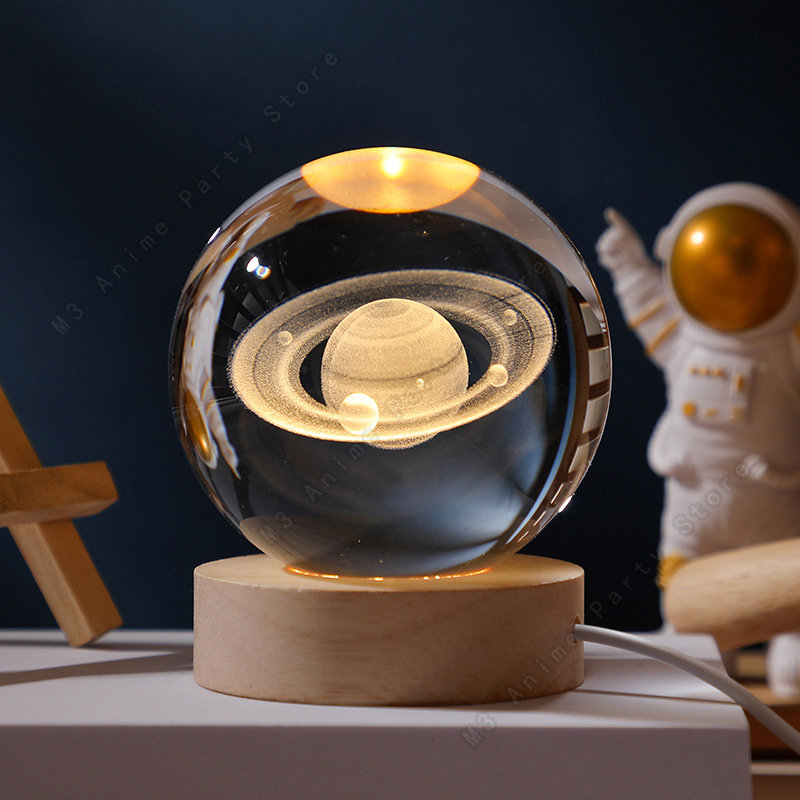 3D Kristallkula Nattlampa med galax