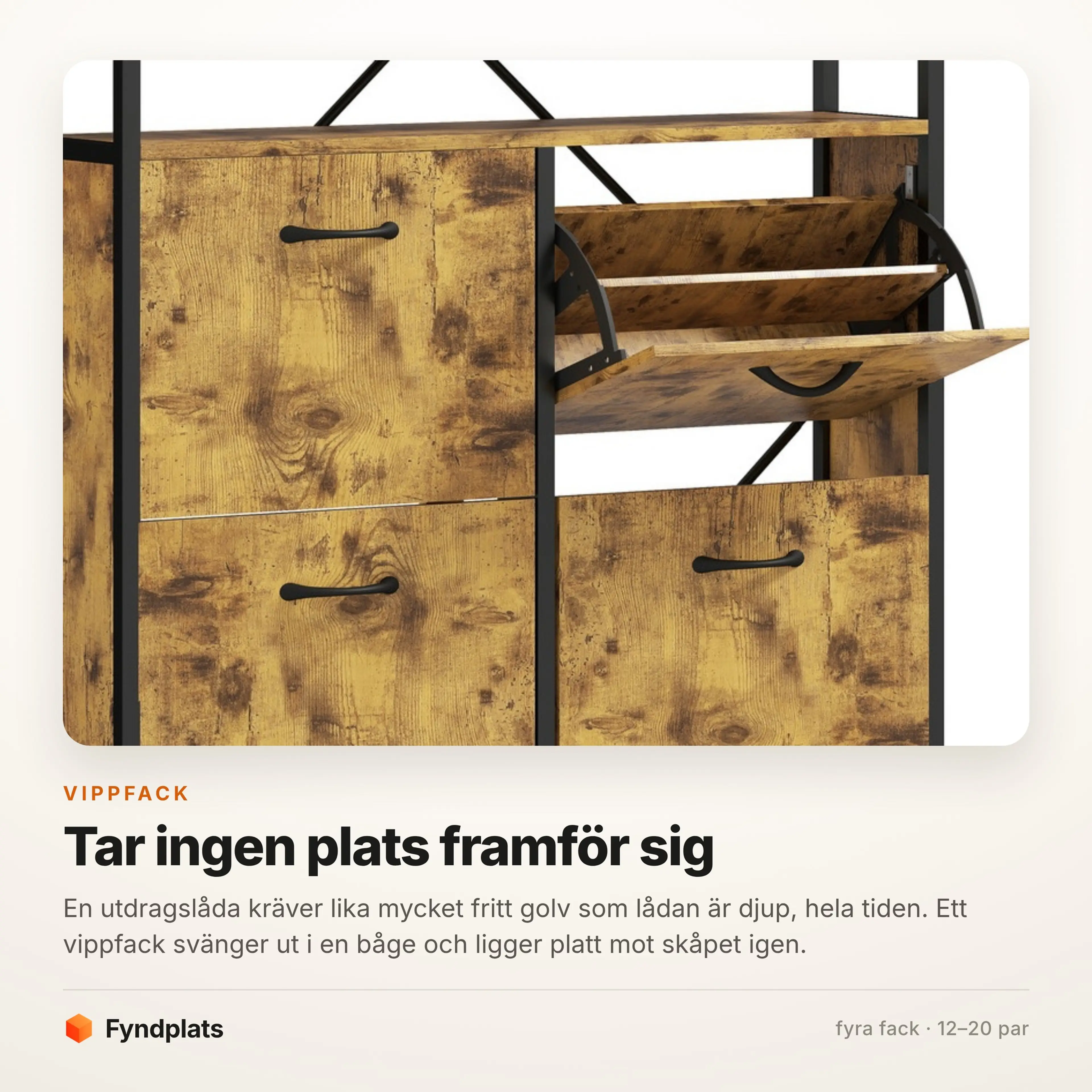 Skoskåp 98 cm med fyra tippfack, rustik brun – bild 3