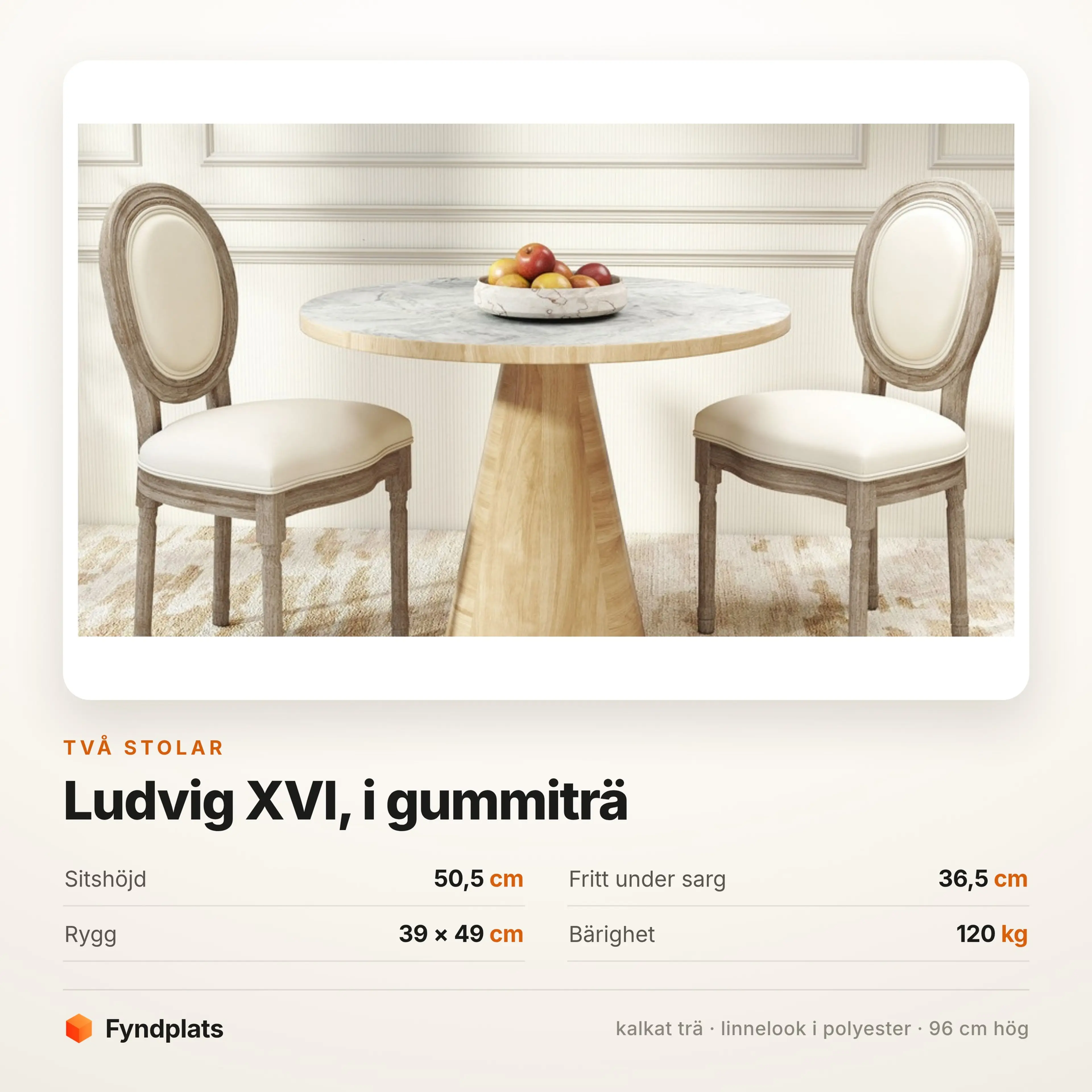 Matstolar 2-pack med medaljongrygg, cremevit – bild 3