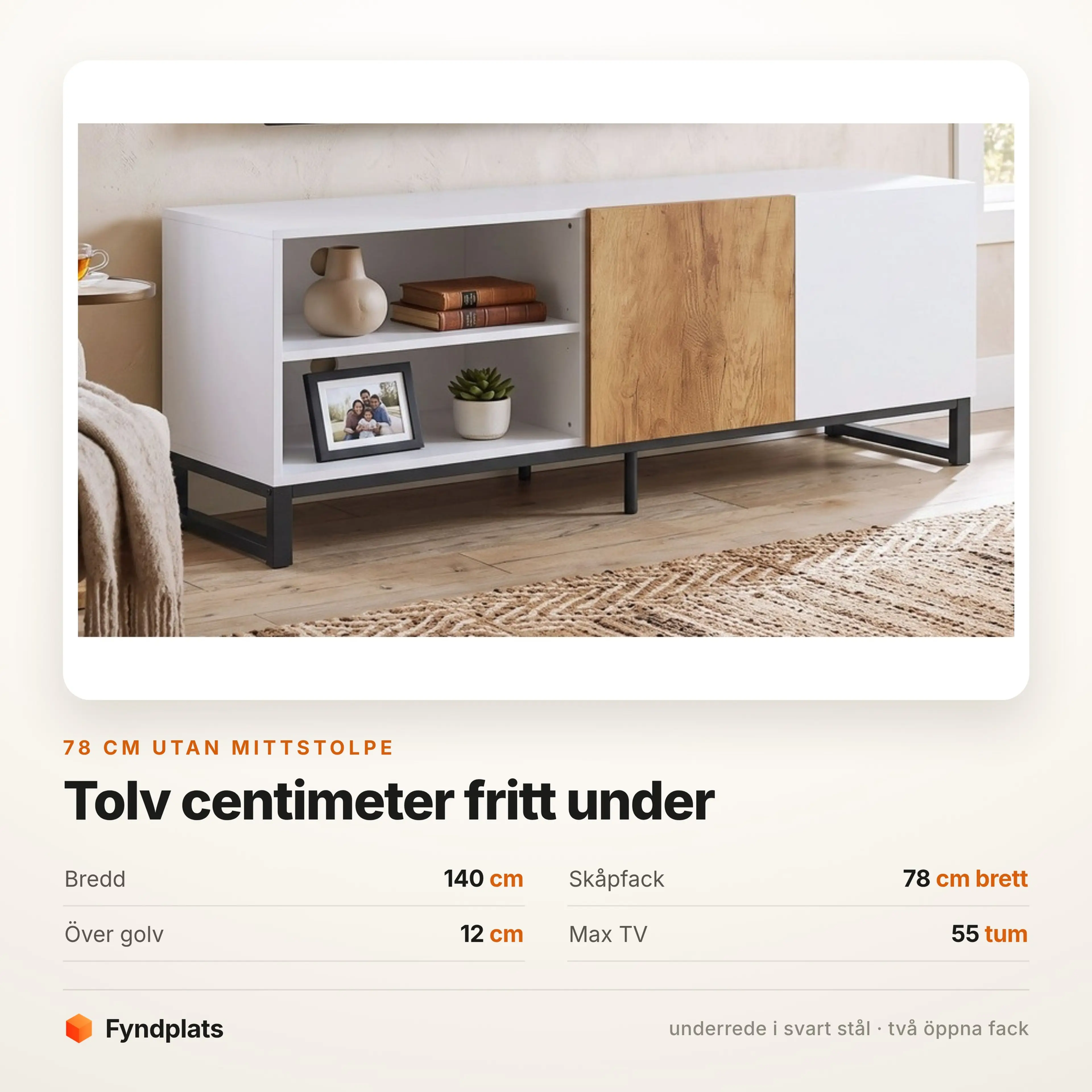 TV-bänk 140 cm med metallben och eklucka – bild 3