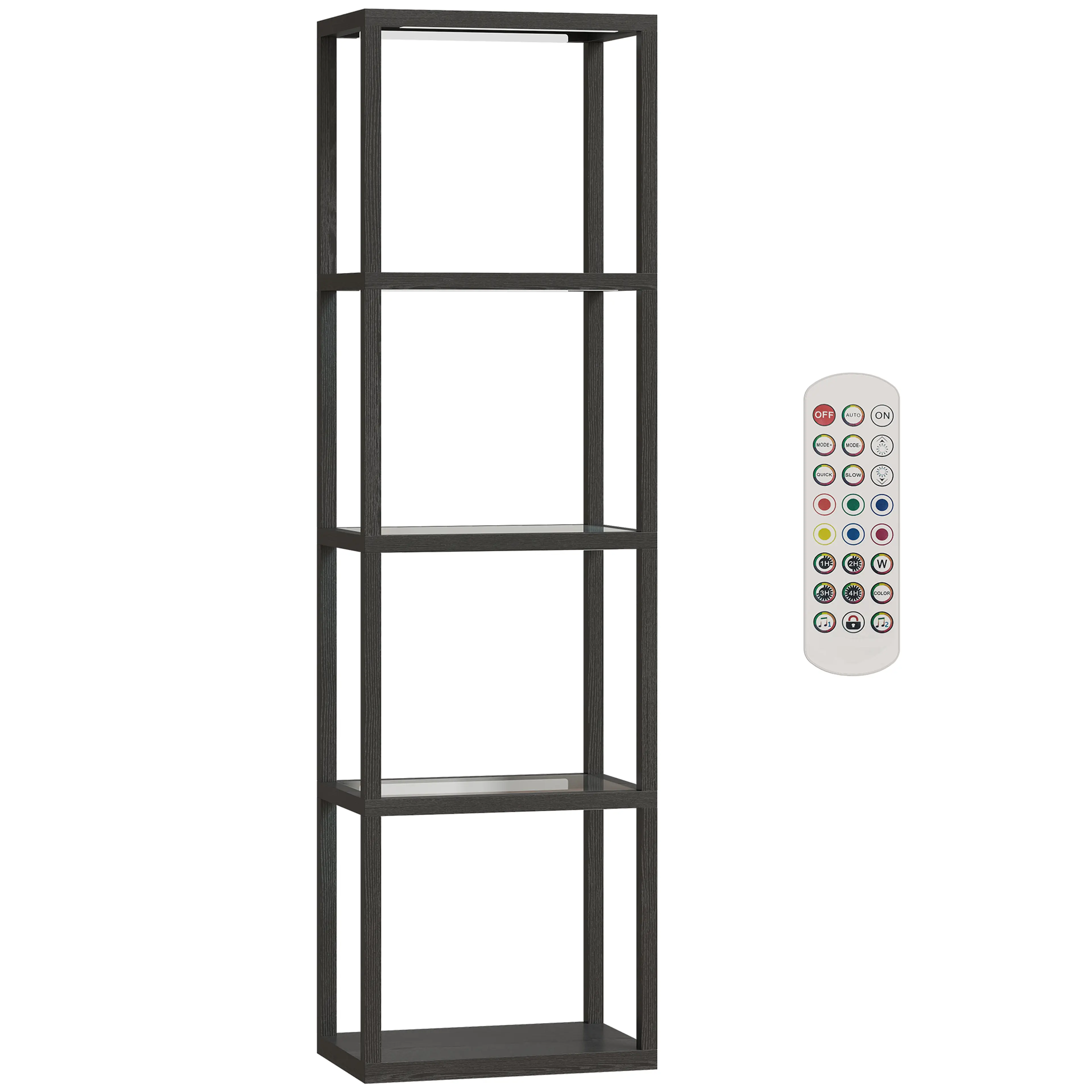 RGB-belyst hylla 157 cm, fyra plan, musiksynk och fjärrkontroll