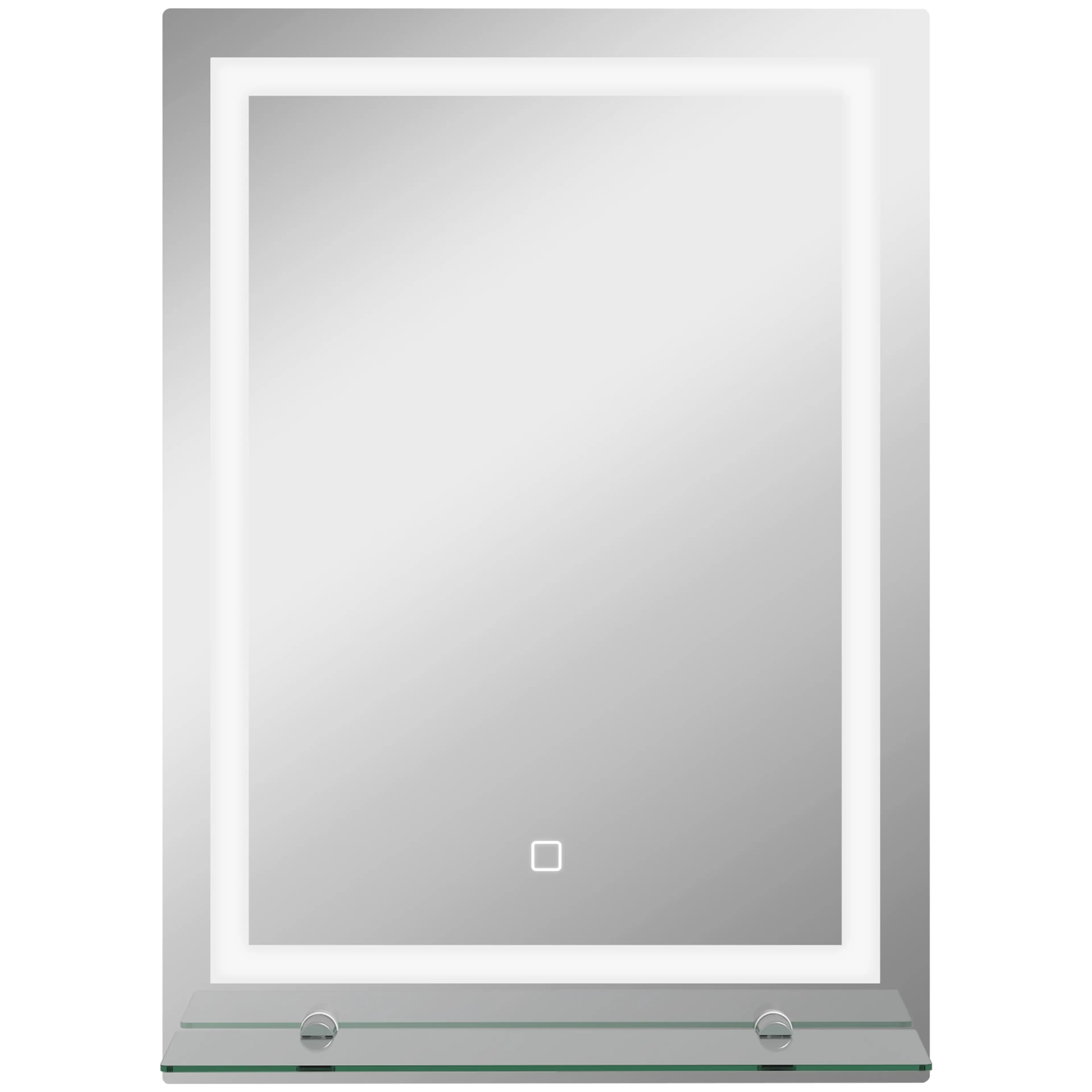 LED-badrumsspegel 50 × 70 cm med glashylla – dimbar, antiimma och touchknapp