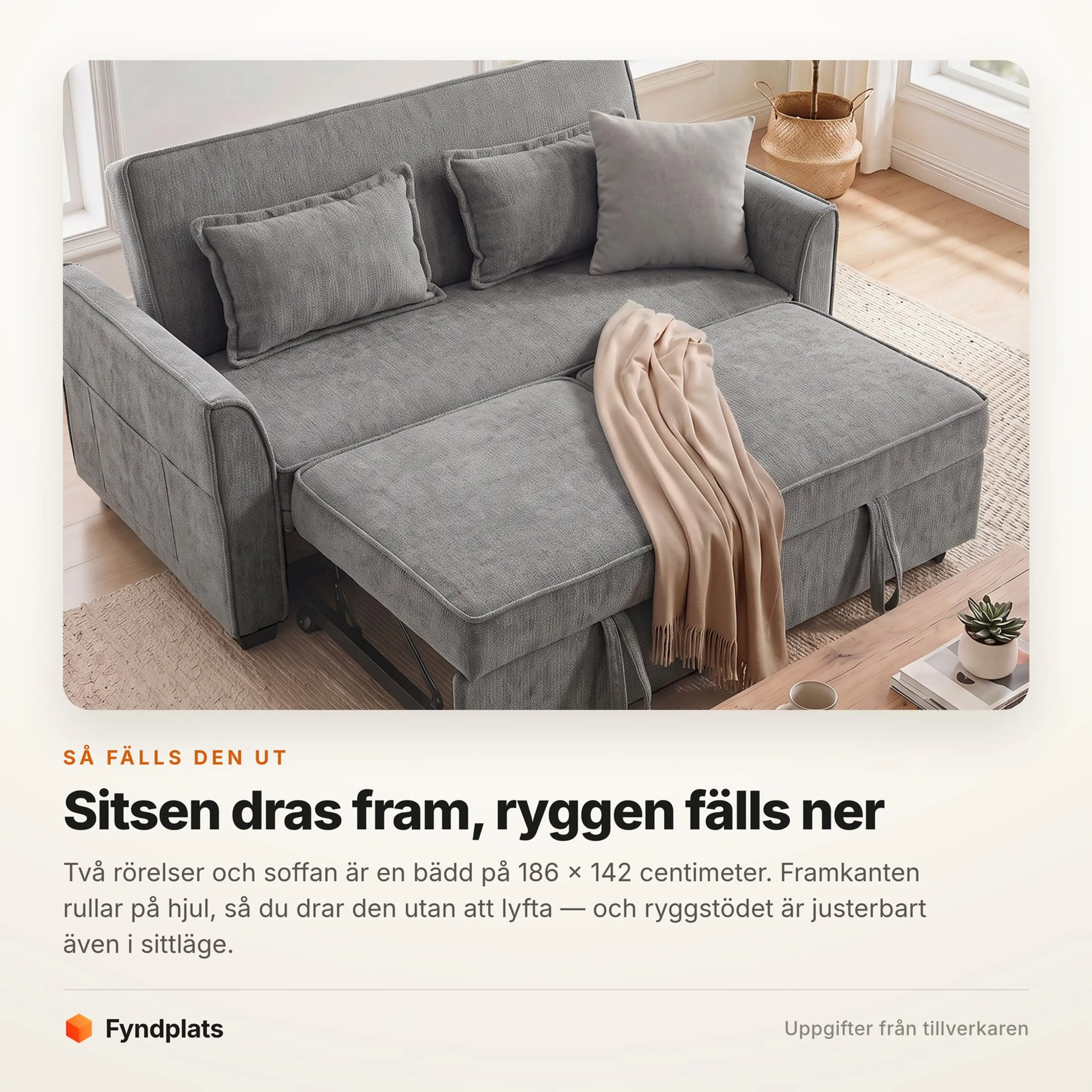 Fyndplats faktakort: sitsen dras fram och ryggen fälls ner
