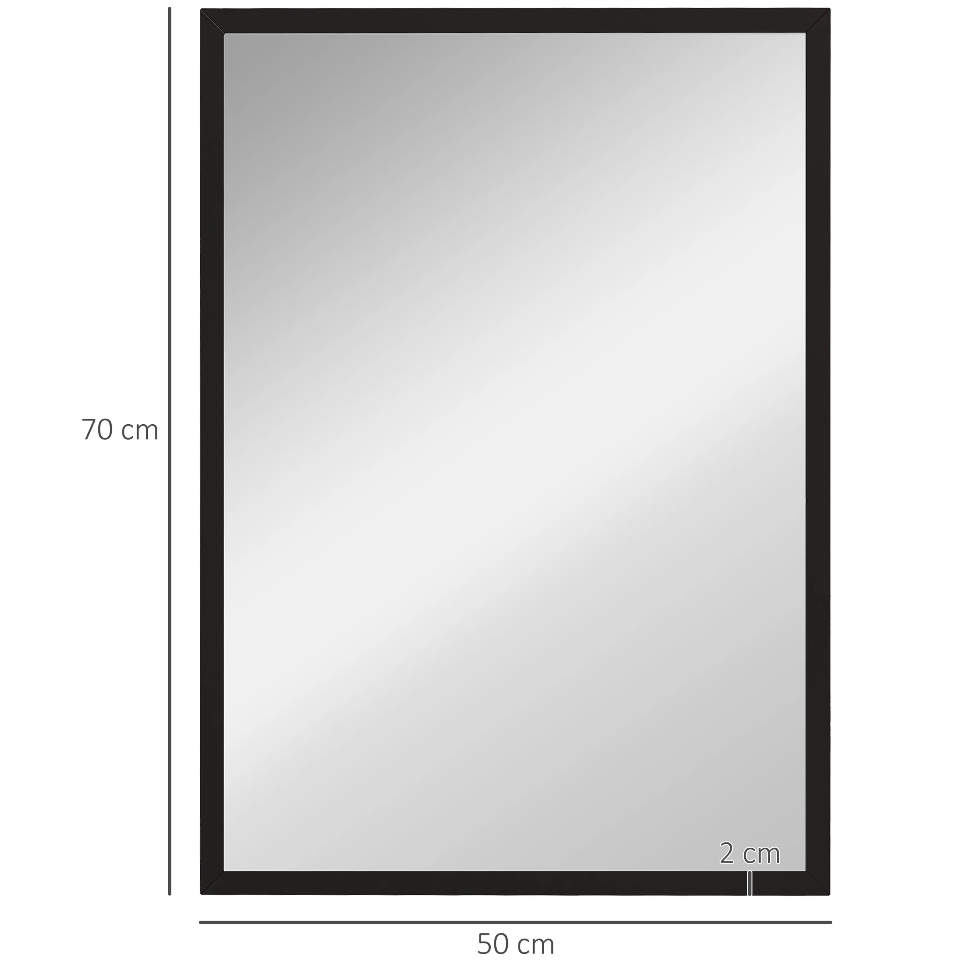 Måttbild med spegelns mått 50 och 70 cm