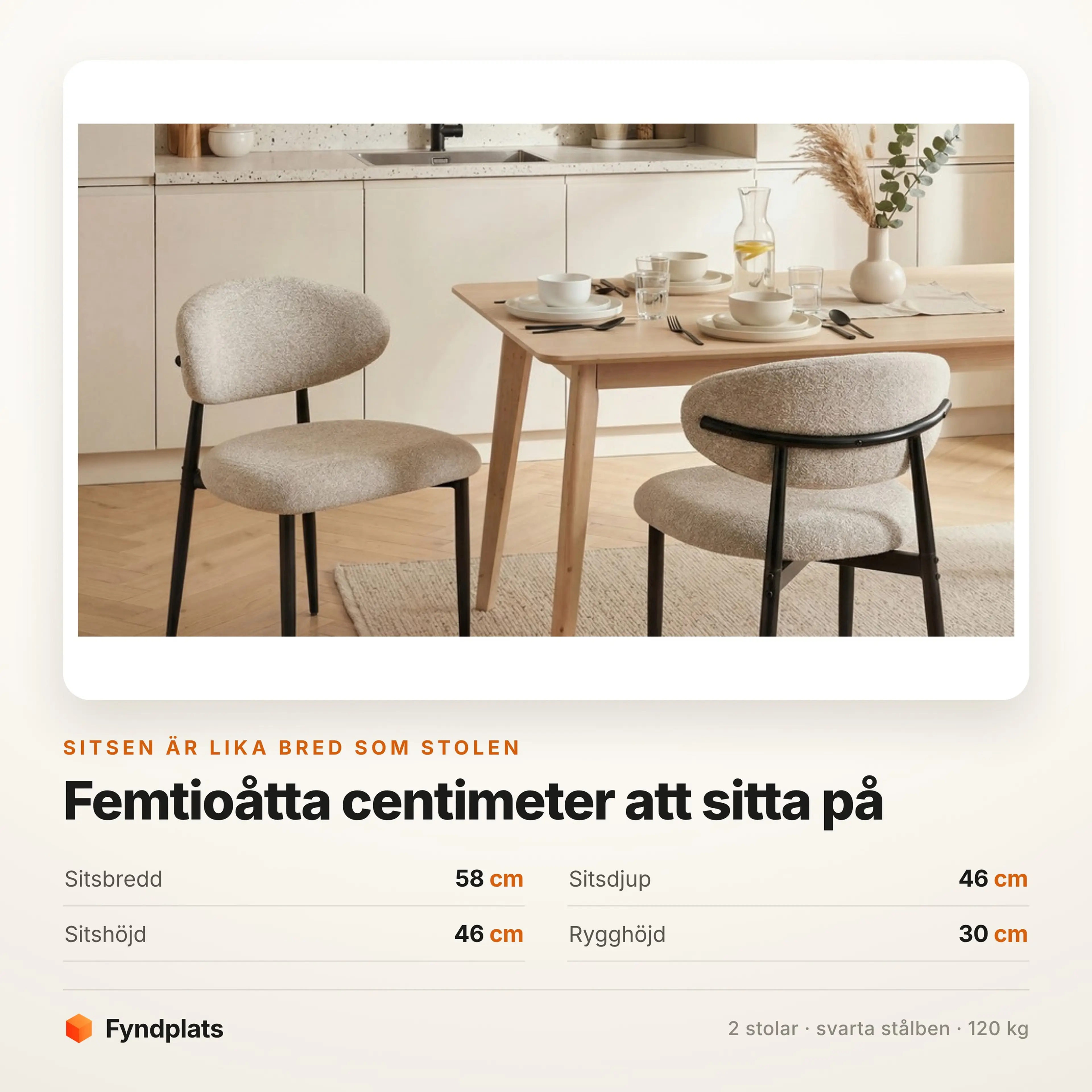 Matstolar 2-pack med rundad rygg, beige – bild 3
